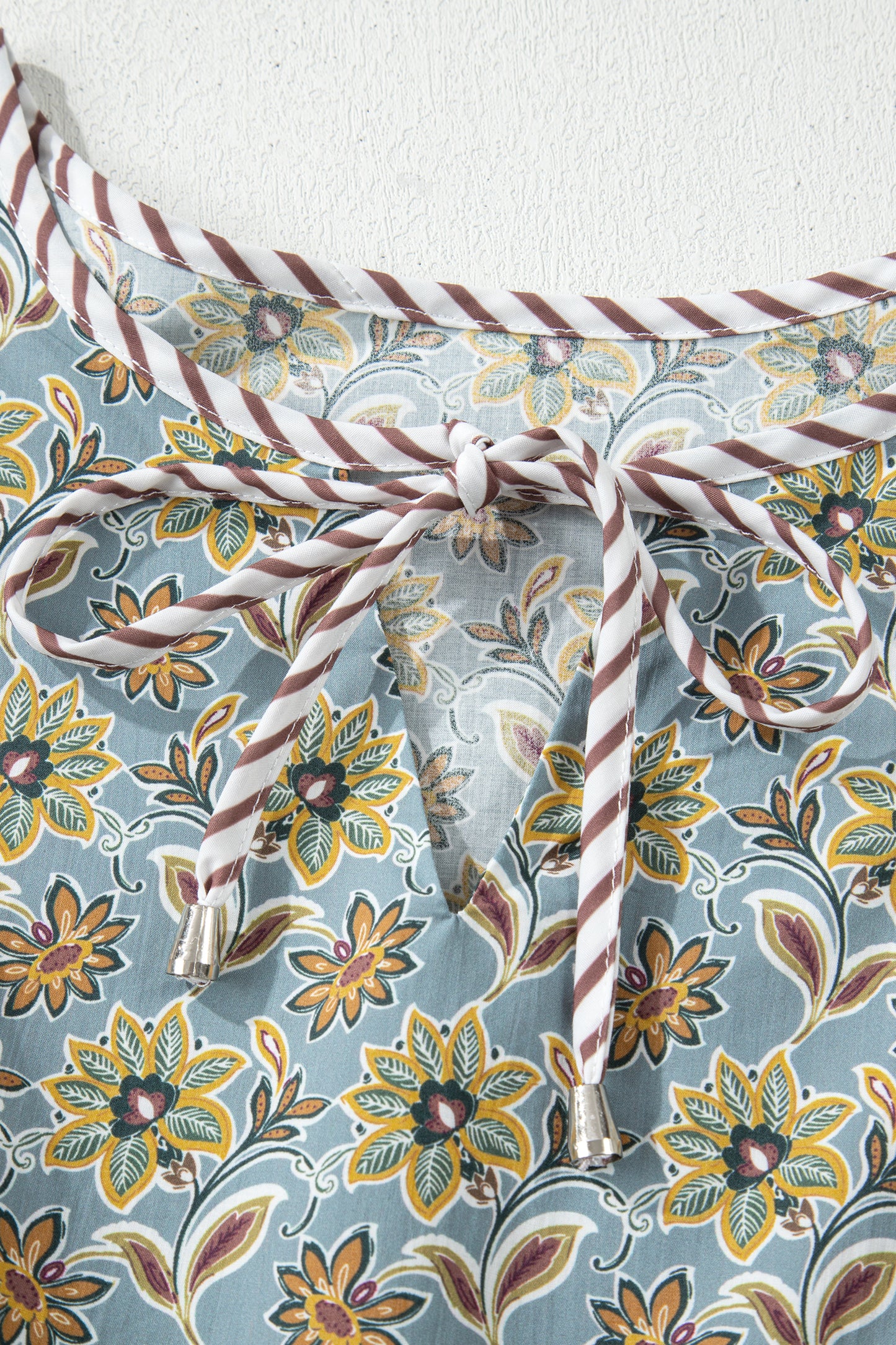 Green Plus Size Mixed Floral Print Striped Trim Loose Mini Dress-TOPS / DRESSES-[Adult]-[Female]-2022 Online Blue Zone Planet