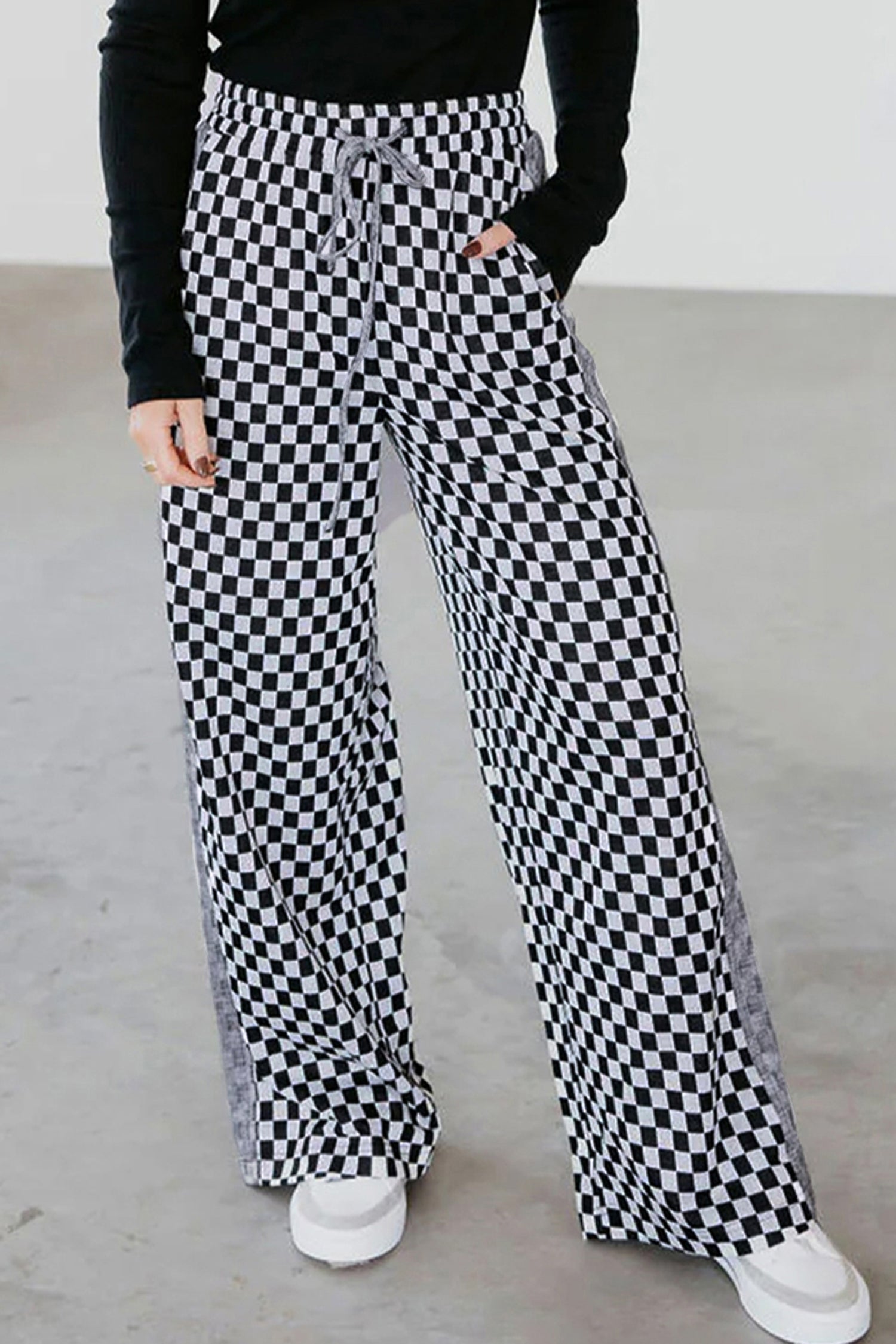White Checkerboard Drawstring Waist Casual Pants-Bottoms/Pants & Culotte-[Adult]-[Female]-2022 Online Blue Zone Planet