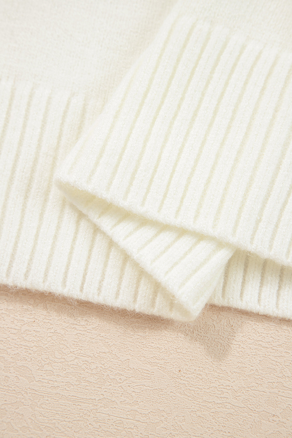 White Embroidered Flower Bouquet Ribbed Trim Loose Sweater-TOPS / DRESSES-[Adult]-[Female]-2022 Online Blue Zone Planet