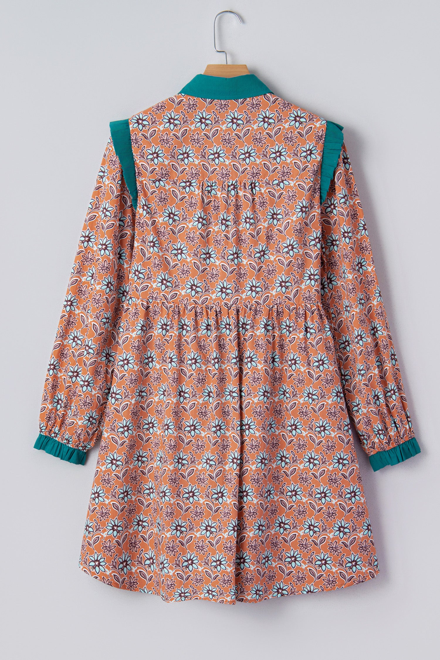 Orange Boho Floral Contrast Collared Shirt Mini Dress-TOPS / DRESSES-[Adult]-[Female]-2022 Online Blue Zone Planet