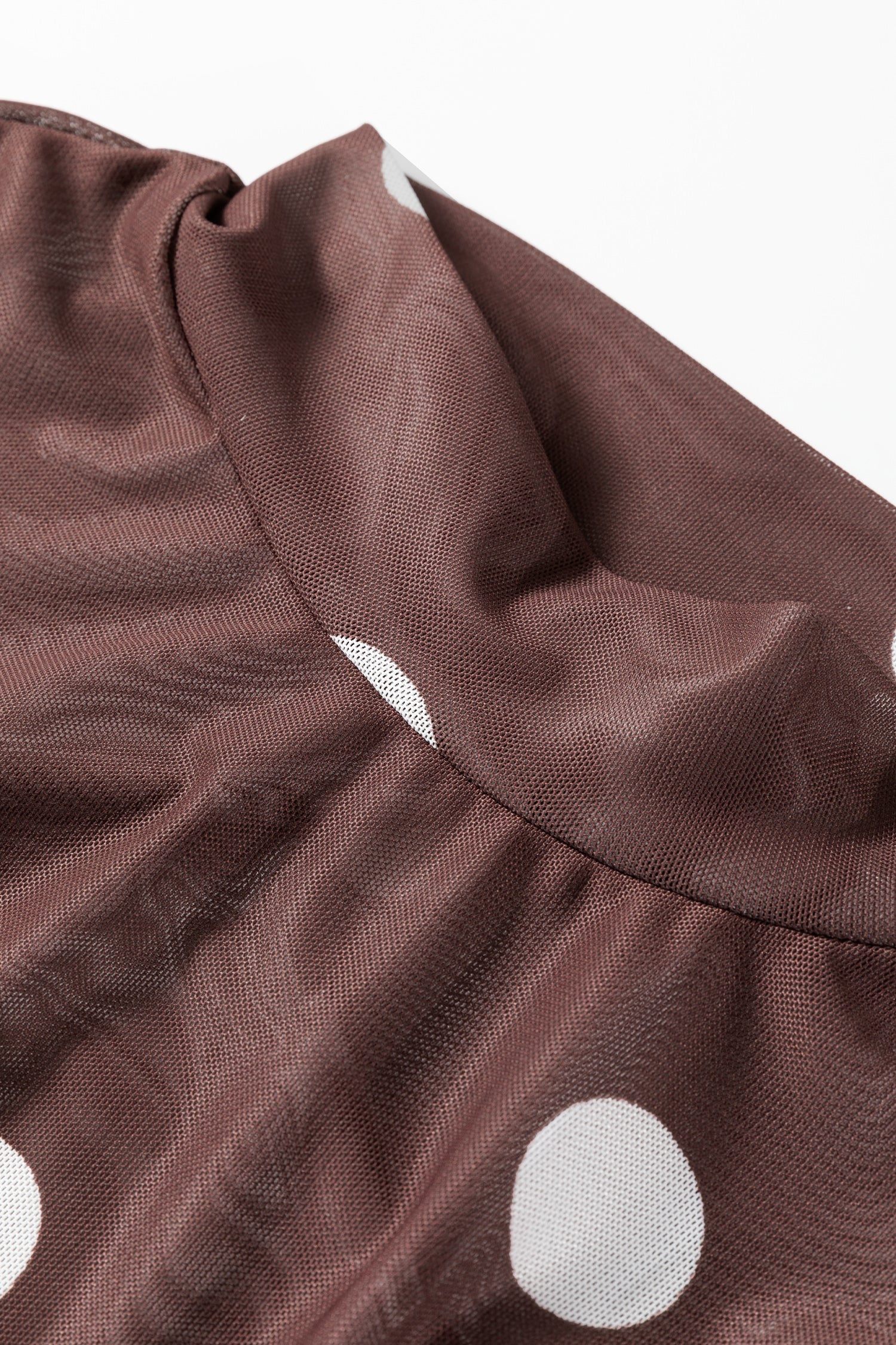 Brown Vintage Polka Dot Print Mesh Long Sleeve Bodysuit-Tops/Bodysuits-[Adult]-[Female]-2022 Online Blue Zone Planet