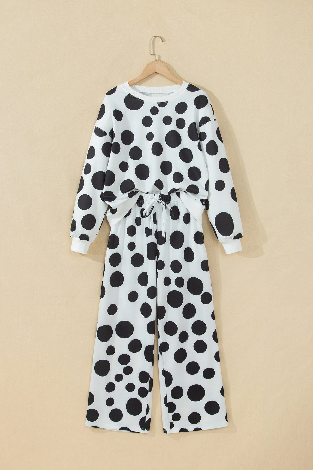 Khaki Polka Dot Long Sleeve Top Drawstring Relaxed Pants Set-Two Piece Sets/Pant Sets-[Adult]-[Female]-2022 Online Blue Zone Planet