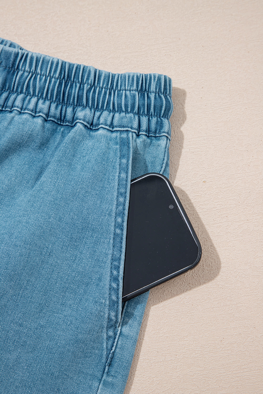 Beau Blue Contrast Drawstring Elastic Waist Denim Shorts-Bottoms/Denim Shorts-[Adult]-[Female]-2022 Online Blue Zone Planet