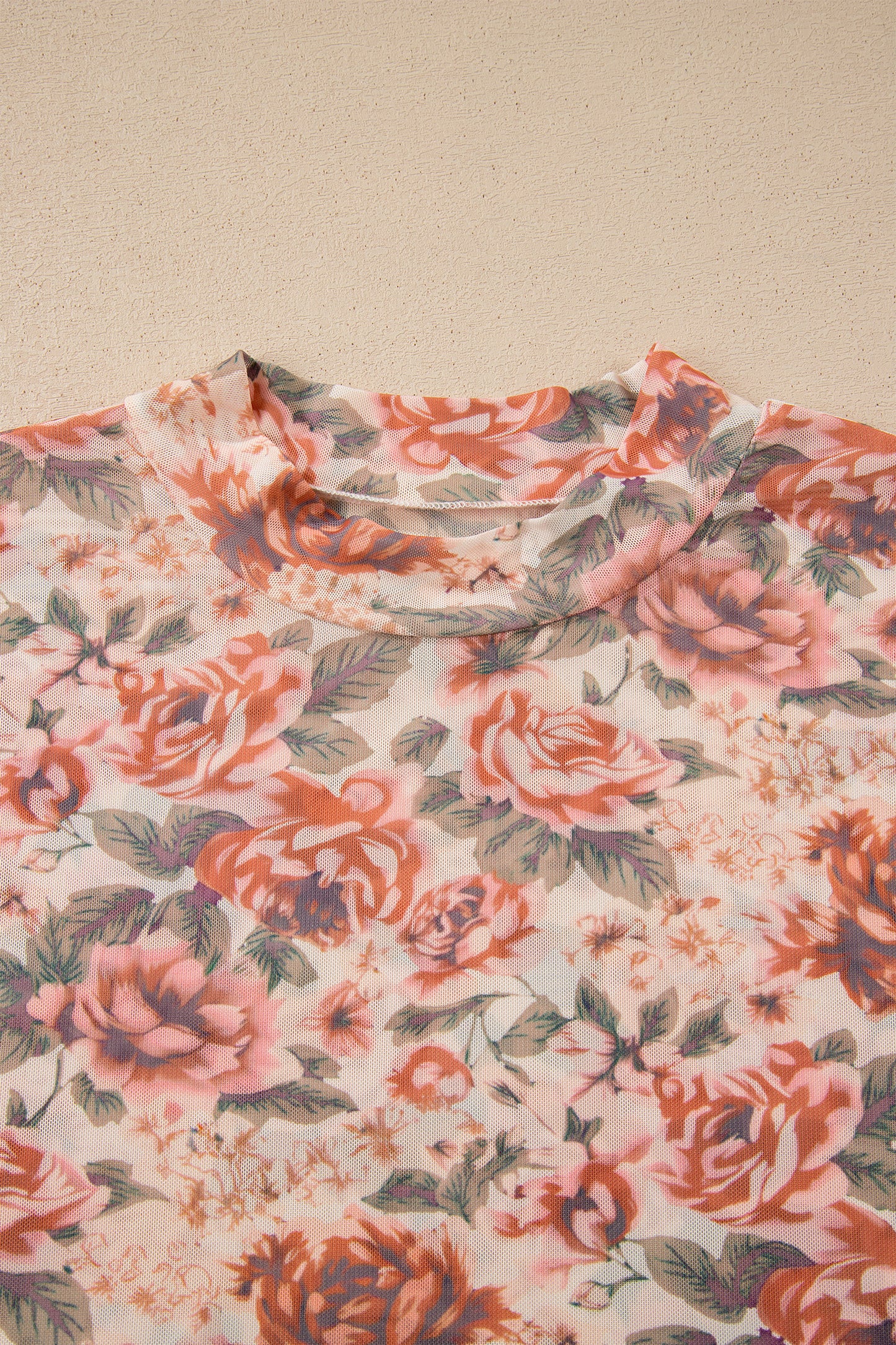 Pink Plus Size Floral Mock Neck Long Sleeve Slim Top-Plus Size/Plus Size Tops/Plus Size Long Sleeve Tops-[Adult]-[Female]-2022 Online Blue Zone Planet