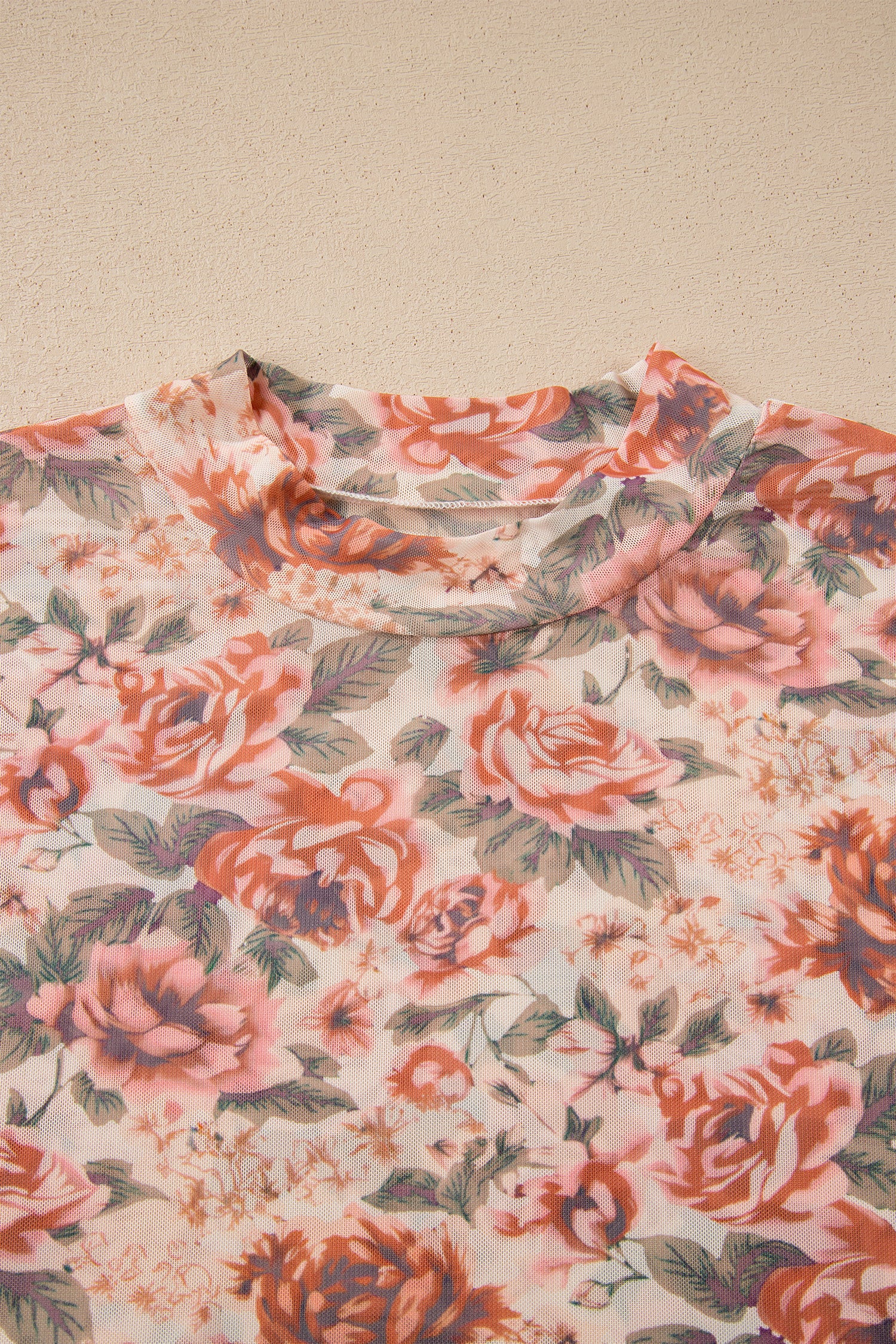 Pink Plus Size Floral Mock Neck Long Sleeve Slim Top-Plus Size/Plus Size Tops/Plus Size Long Sleeve Tops-[Adult]-[Female]-2022 Online Blue Zone Planet