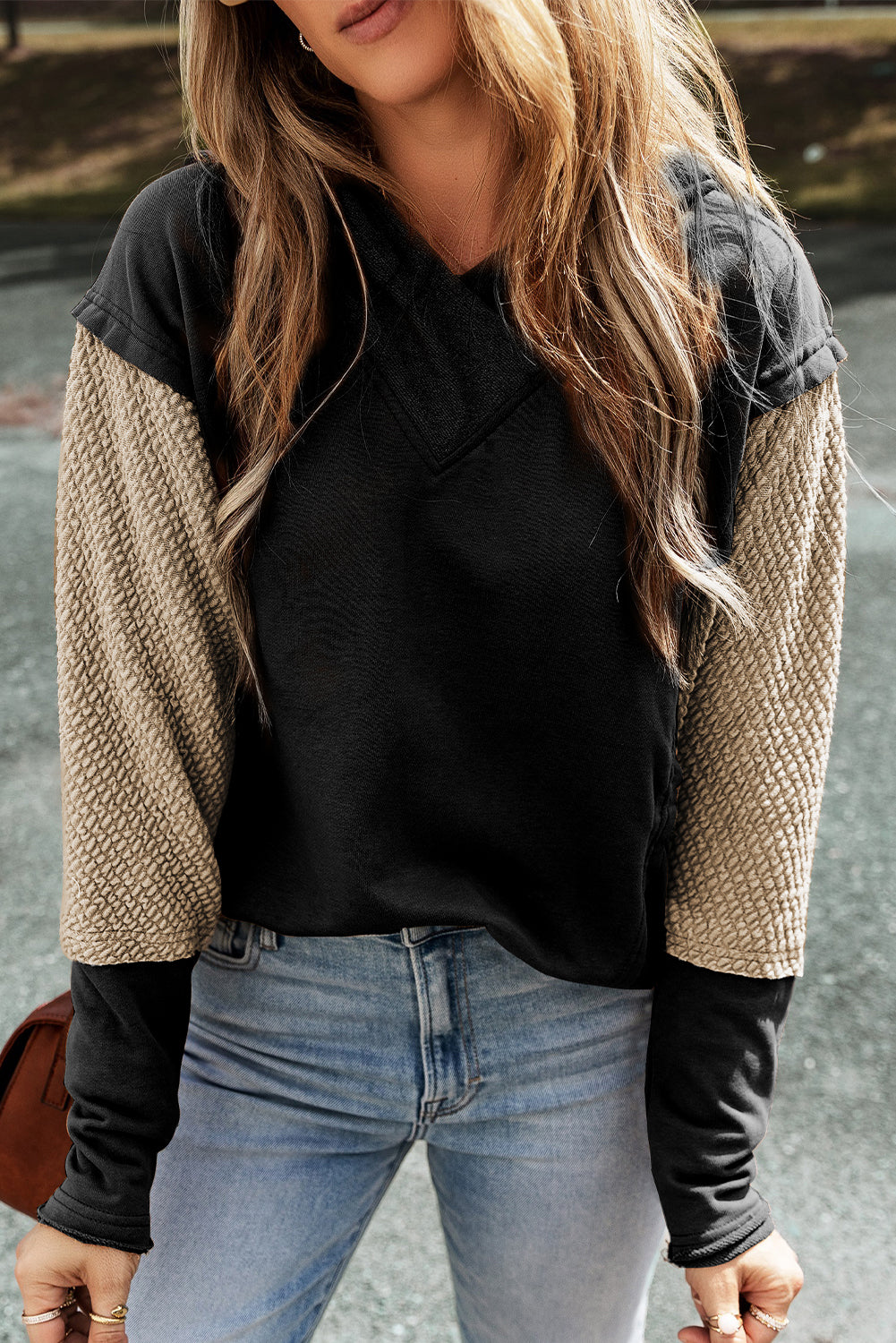 Chestnut Contrast Sleeves Patchwork Colorblock Hoodie-Sale (50% OFF)/30% OFF-[Adult]-[Female]-2022 Online Blue Zone Planet