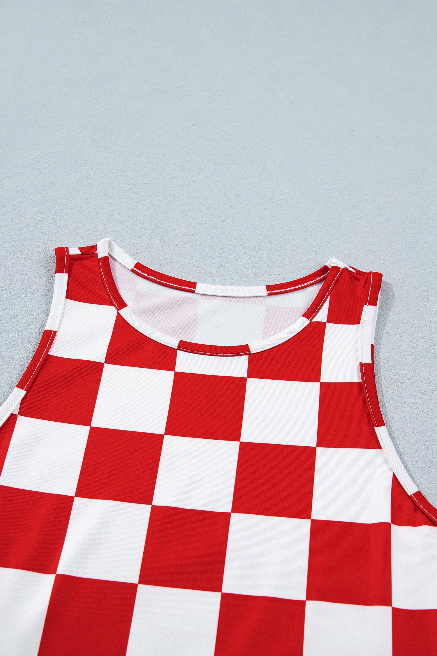 Red Checkerboard Printed Slim Tank Top-Tops/Tank Tops-[Adult]-[Female]-2022 Online Blue Zone Planet