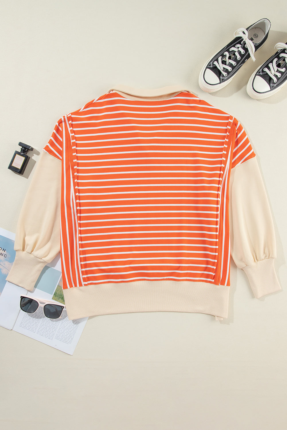 Striped Johnny Collar Long Sleeve Sweatshirt-TOPS / DRESSES-[Adult]-[Female]-2022 Online Blue Zone Planet