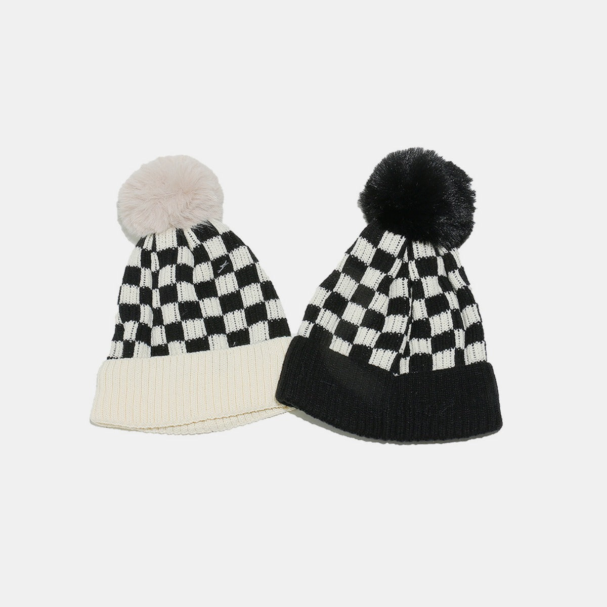 Checkered Knit Hat with Pompom-HATS-[Adult]-[Female]-2022 Online Blue Zone Planet