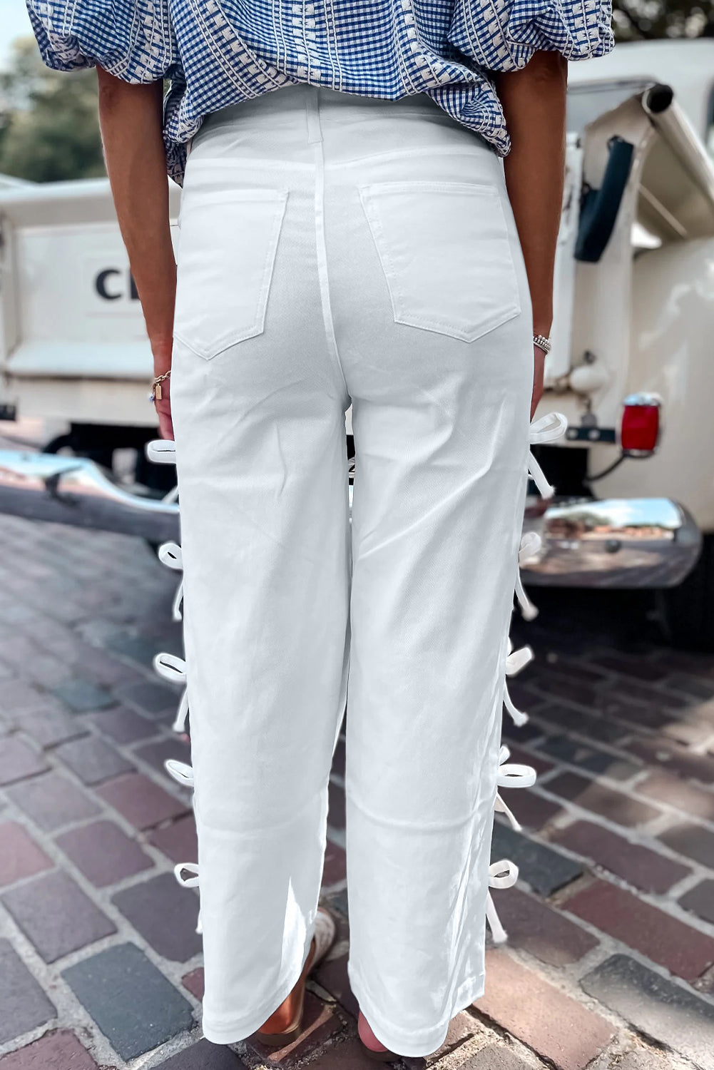White Bow Knot Side Detail Straight Leg Loose Jeans-Bottoms/Jeans-[Adult]-[Female]-2022 Online Blue Zone Planet