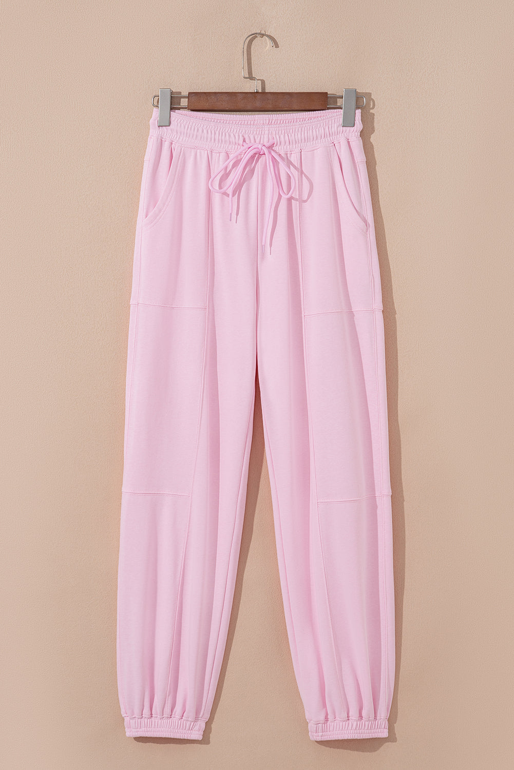 Light Pink Drawstring Waist Patchwork Solid Color Jogger Pants-Bottoms/Pants & Culotte-[Adult]-[Female]-2022 Online Blue Zone Planet