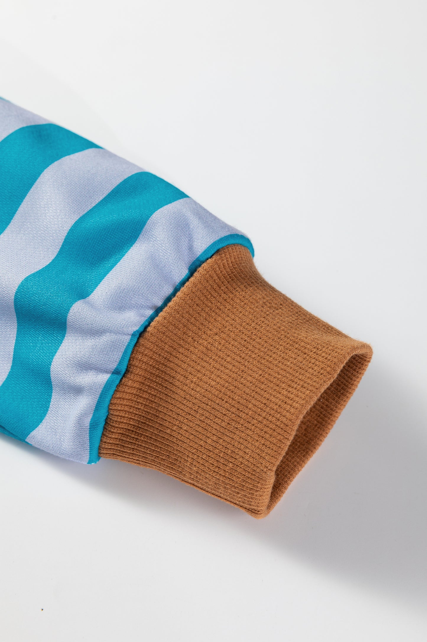 Sky Blue Stripe Contrast Color Ribbed Trim Round Neck Drop Shoulder Sweatshirt-Tops/Sweatshirts & Hoodies-[Adult]-[Female]-2022 Online Blue Zone Planet