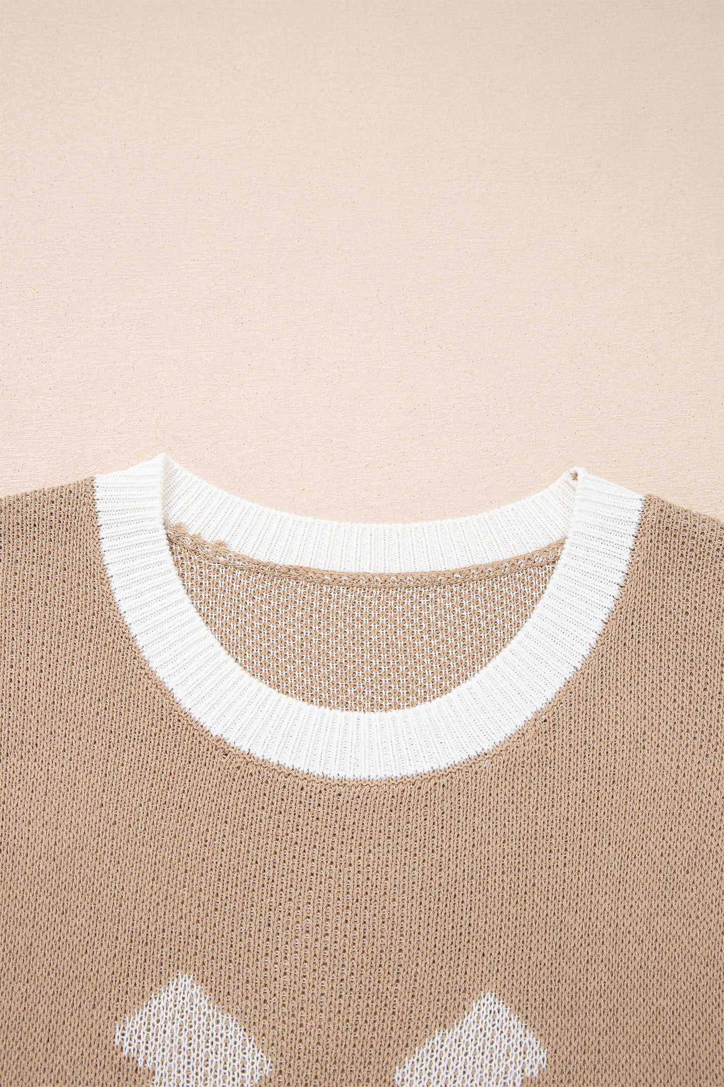 Goat Horse Shoe Pattern Contrast Trim Short Sleeve Sweater-Sweaters & Cardigans/Short Sleeve Sweaters-[Adult]-[Female]-2022 Online Blue Zone Planet