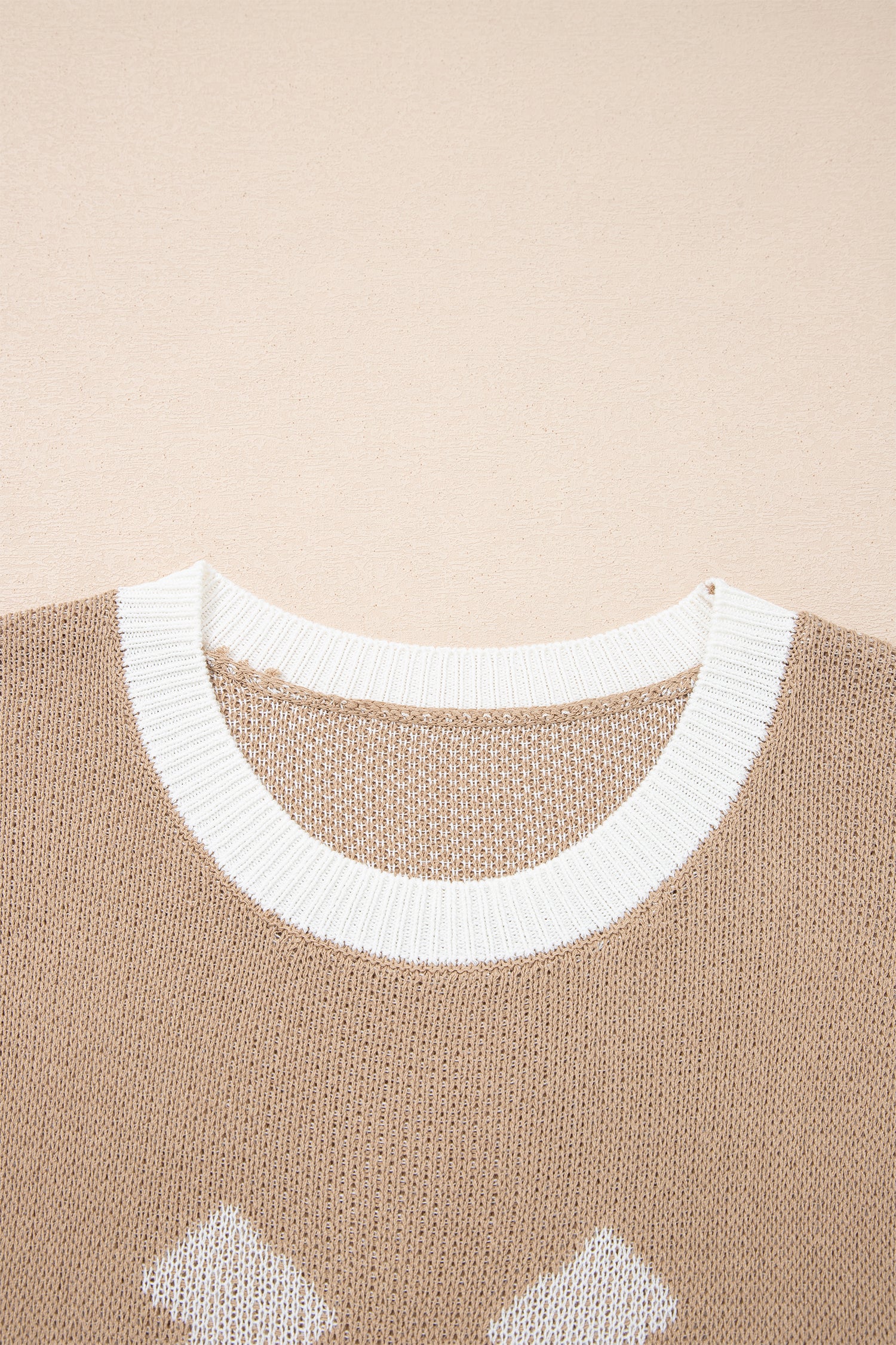 Goat Horse Shoe Pattern Contrast Trim Short Sleeve Sweater-Sweaters & Cardigans/Short Sleeve Sweaters-[Adult]-[Female]-2022 Online Blue Zone Planet