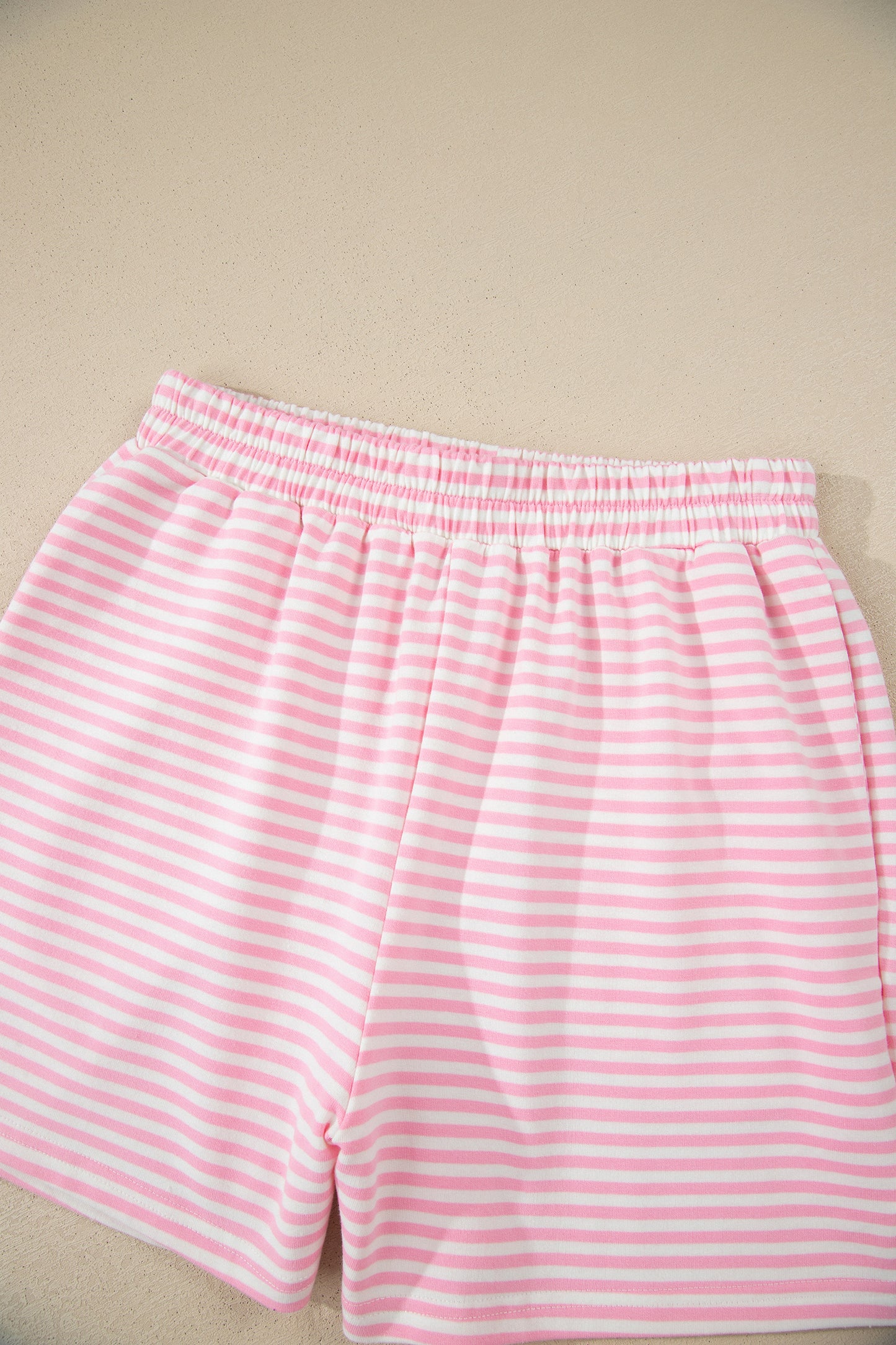 Pink Stripe Oversize Mock Neck Sweatshirt and Shorts Set-Two Piece Sets/Short Sets-[Adult]-[Female]-2022 Online Blue Zone Planet