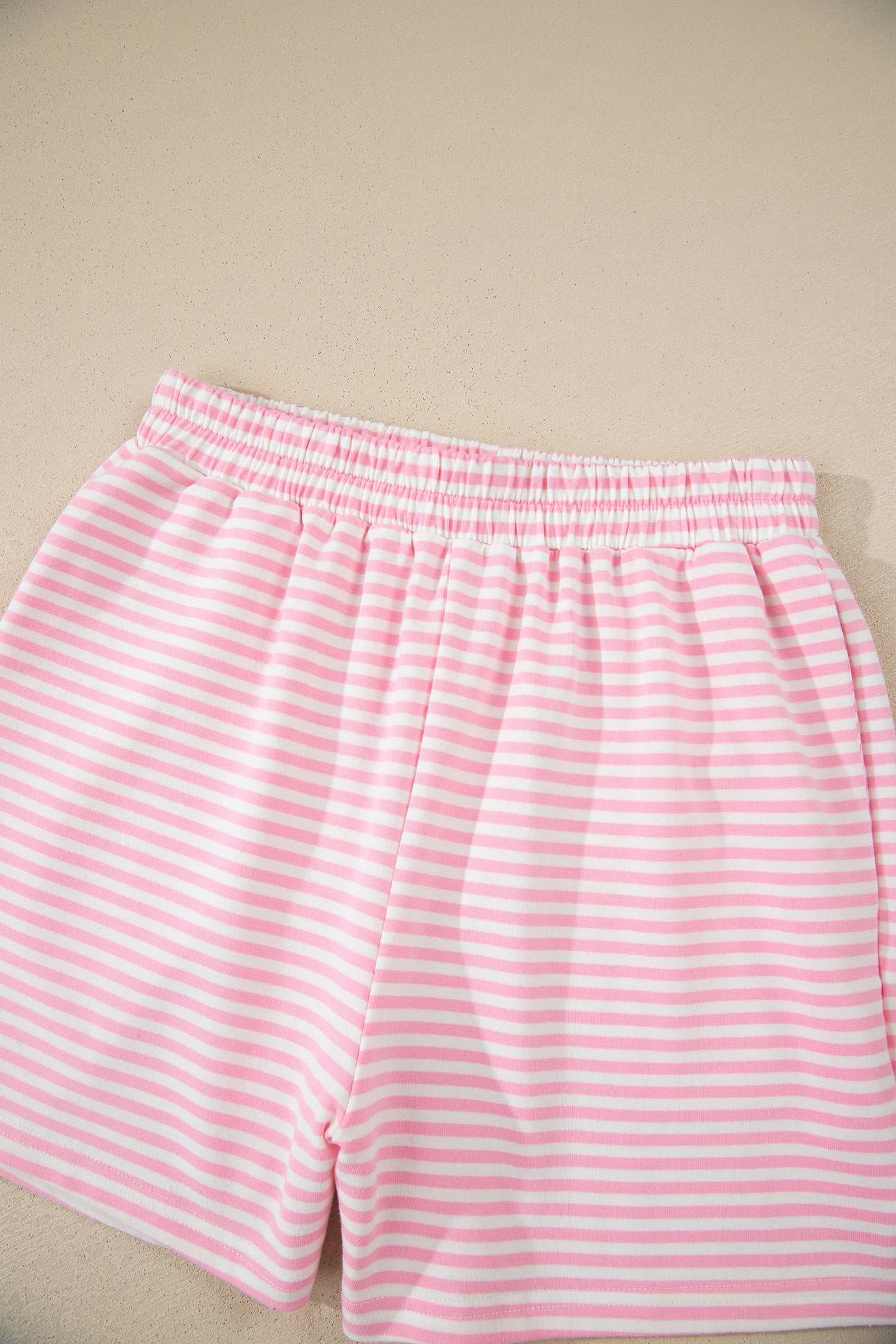 Pink Stripe Oversize Mock Neck Sweatshirt and Shorts Set-Two Piece Sets/Short Sets-[Adult]-[Female]-2022 Online Blue Zone Planet