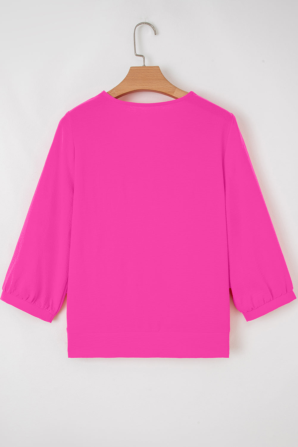Bright Pink Frilled V Neckline Bracelet Sleeve Crinkled Blouse-Bracelet-[Adult]-[Female]-2022 Online Blue Zone Planet