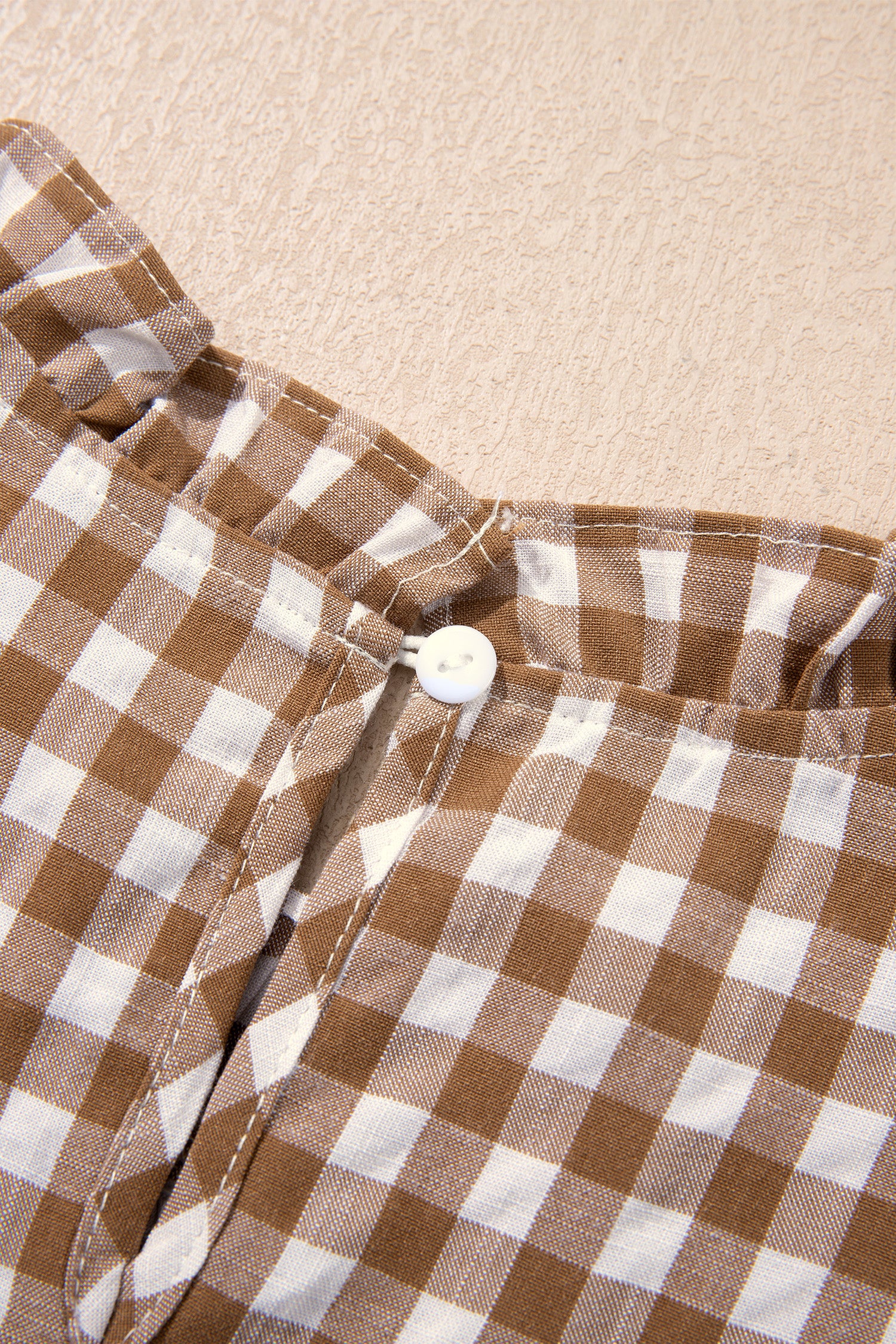 Brown 3/4 Sleeve Shirred Plaid Peplum Top-Tops/Blouses & Shirts-[Adult]-[Female]-2022 Online Blue Zone Planet