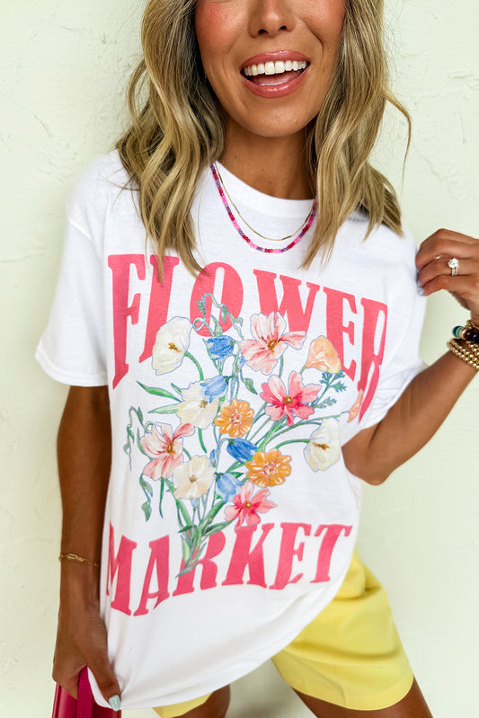 White Flower Market Graphic T Shirt-Tops/Tops & Tees-[Adult]-[Female]-White-S-2022 Online Blue Zone Planet