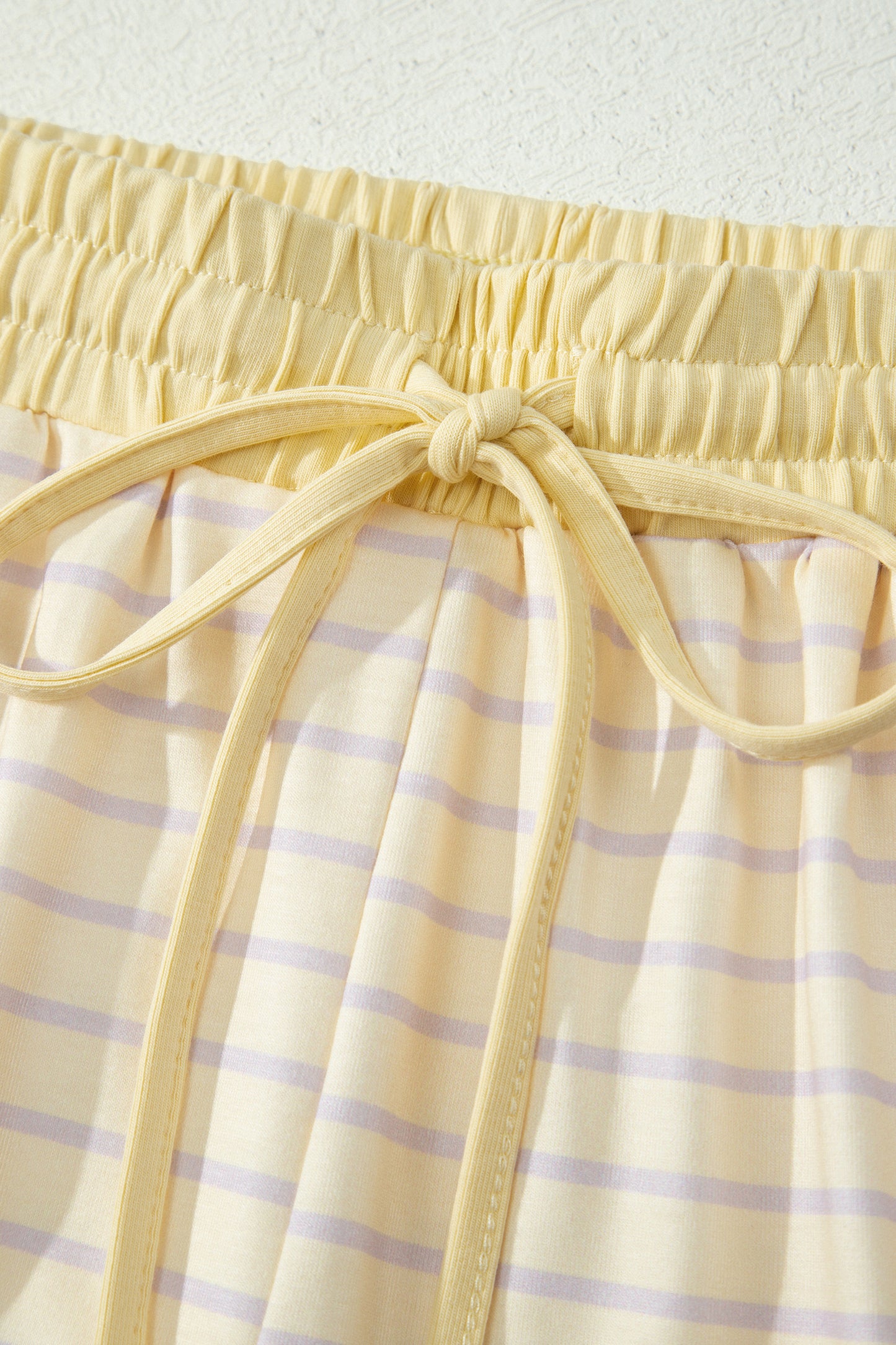 Yellow Stripe Relaxed Tee Drawstring Shorts 2pcs Outfit-Two Piece Sets/Short Sets-[Adult]-[Female]-2022 Online Blue Zone Planet