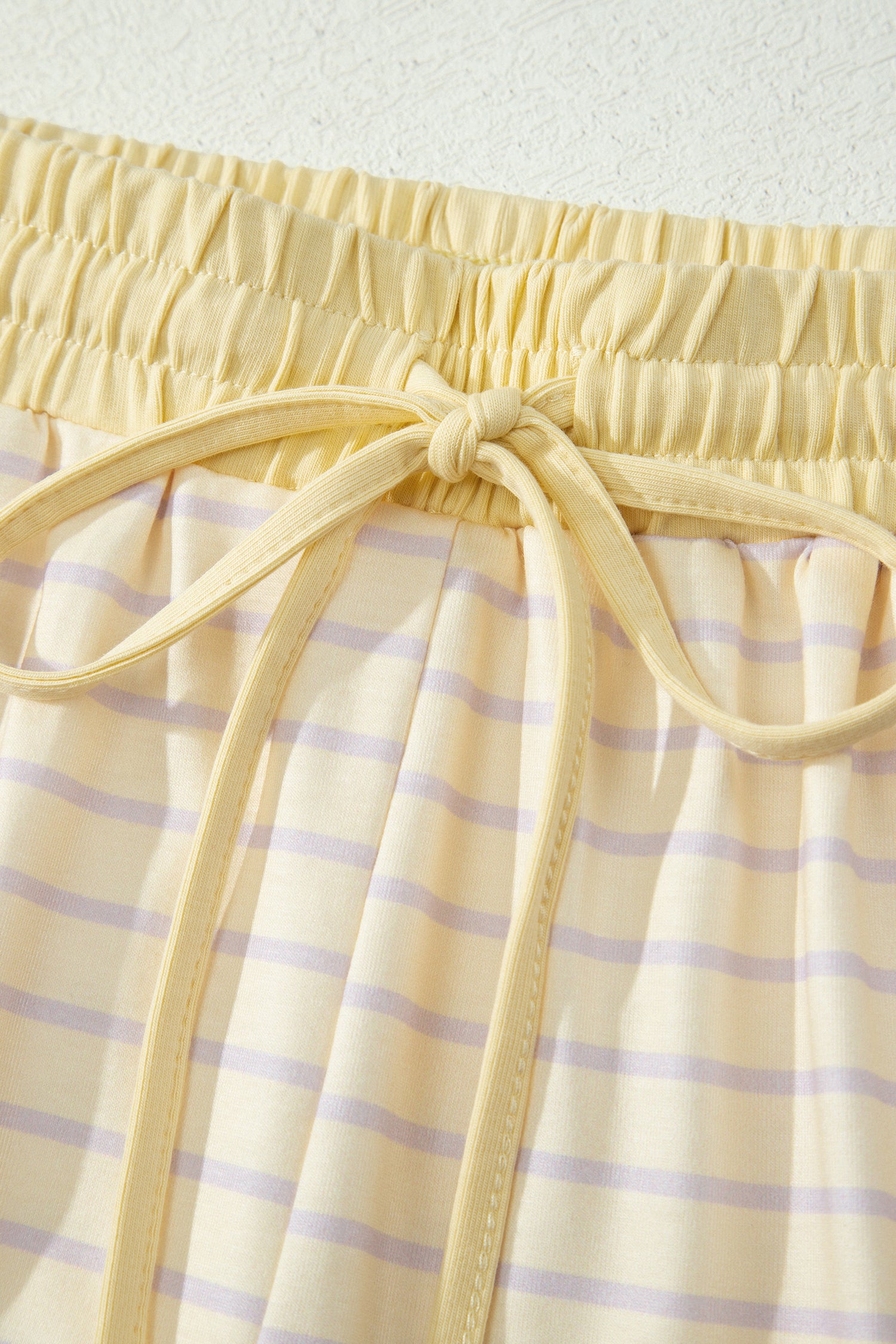 Yellow Stripe Relaxed Tee Drawstring Shorts 2pcs Outfit-Two Piece Sets/Short Sets-[Adult]-[Female]-2022 Online Blue Zone Planet