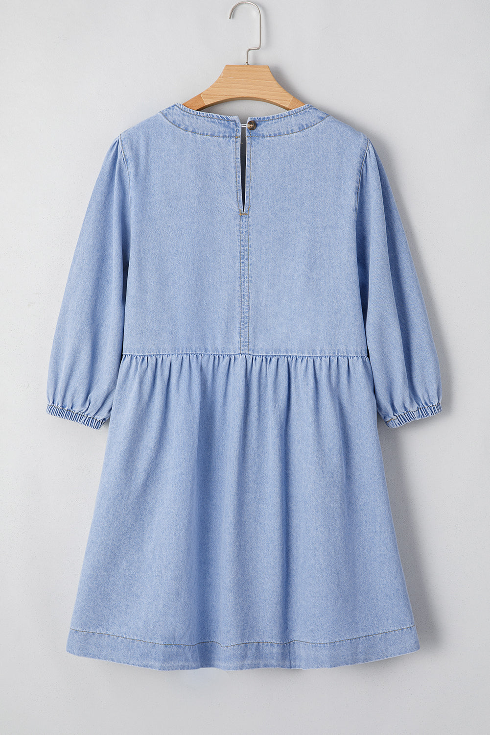 Beau Blue Denim Button Detail Babydoll Square Neck Mini Dress-TOPS / DRESSES-[Adult]-[Female]-2022 Online Blue Zone Planet