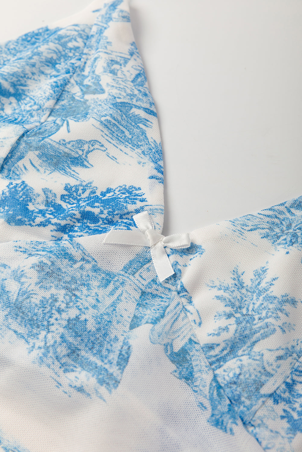 Sky Blue Random Printed Mesh Bow Detail Halterneck Tank Top-Tops/Tank Tops-[Adult]-[Female]-2022 Online Blue Zone Planet