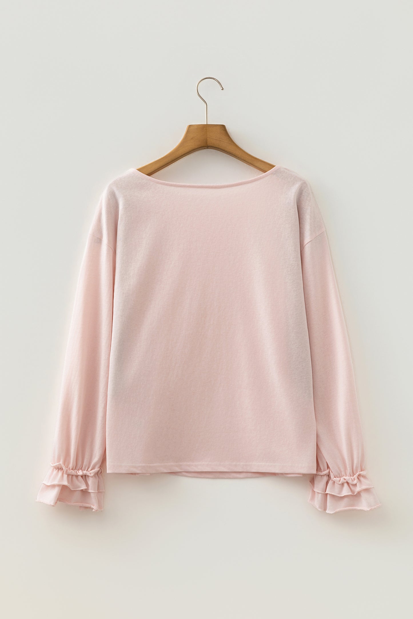 Gossamer Pink Ruffle Sleeve Long Sleeve Loose Pullover Top-Tops/Long Sleeve Tops-[Adult]-[Female]-2022 Online Blue Zone Planet