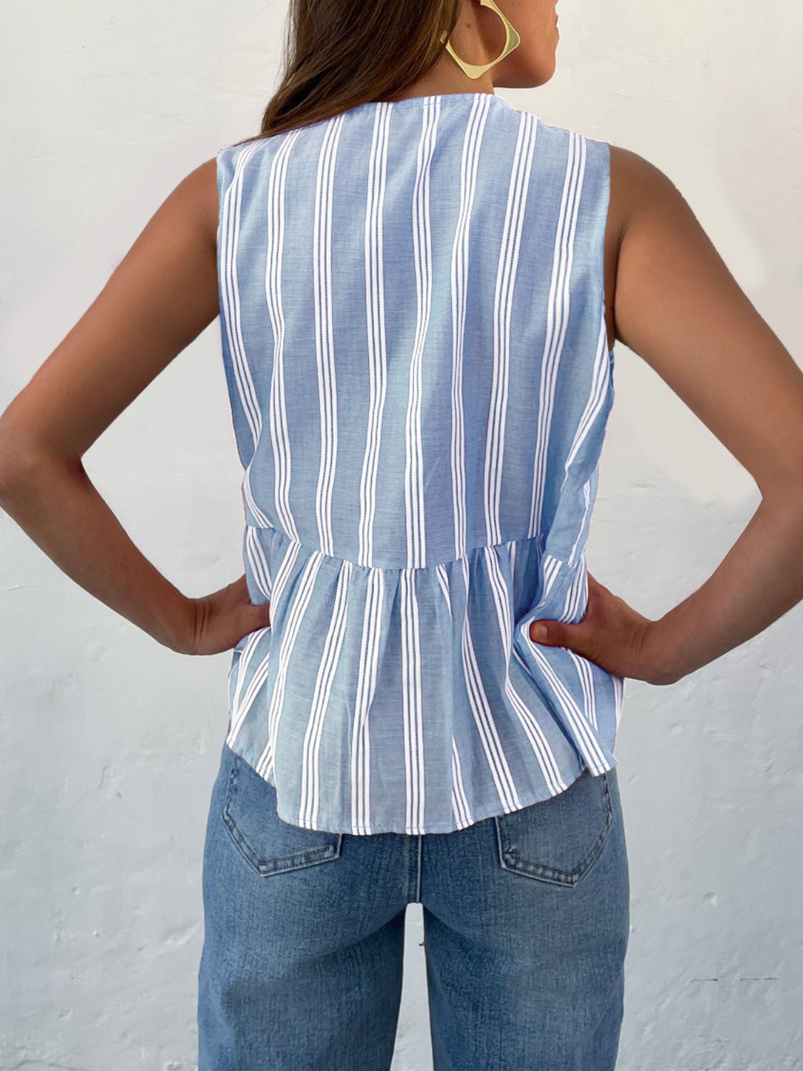 Tied Striped Round Neck Tank-TOPS / DRESSES-[Adult]-[Female]-2022 Online Blue Zone Planet