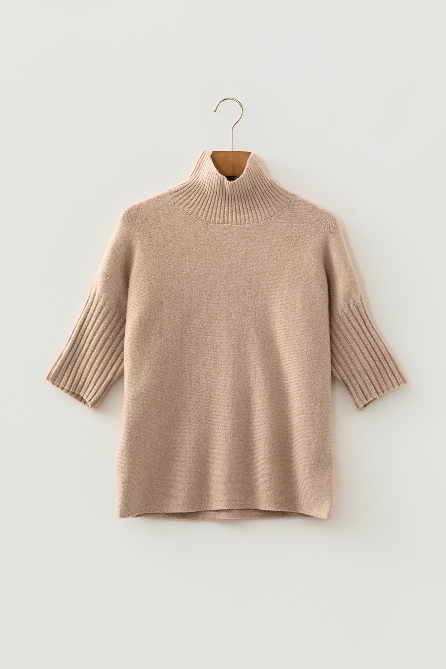 Beige High Neck Short Sleeve Solid Shift Sweater Regular Wash Casual Daily Wear-TOPS / DRESSES-[Adult]-[Female]-2022 Online Blue Zone Planet