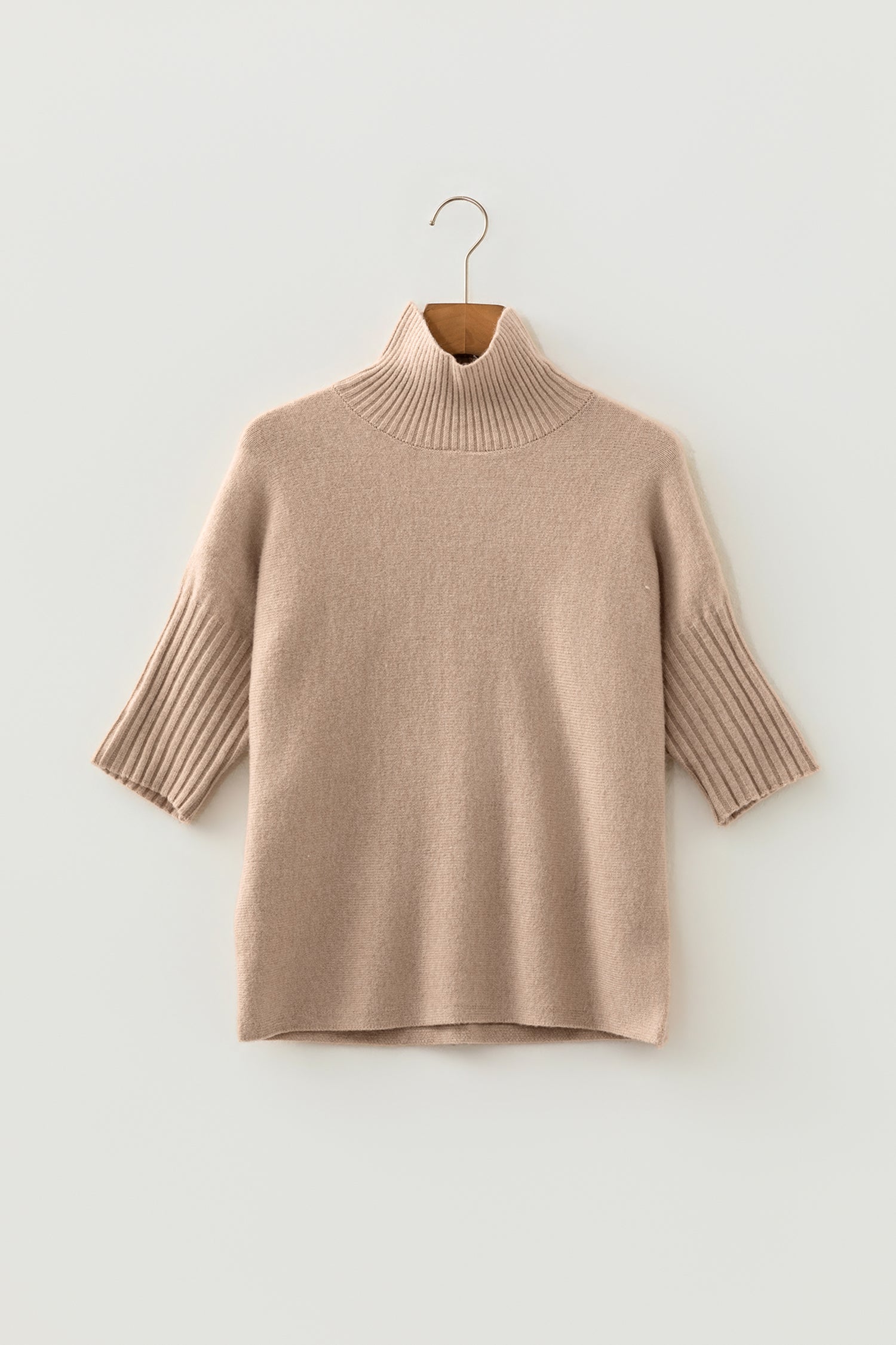 Beige High Neck Short Sleeve Solid Shift Sweater Regular Wash Casual Daily Wear-TOPS / DRESSES-[Adult]-[Female]-2022 Online Blue Zone Planet