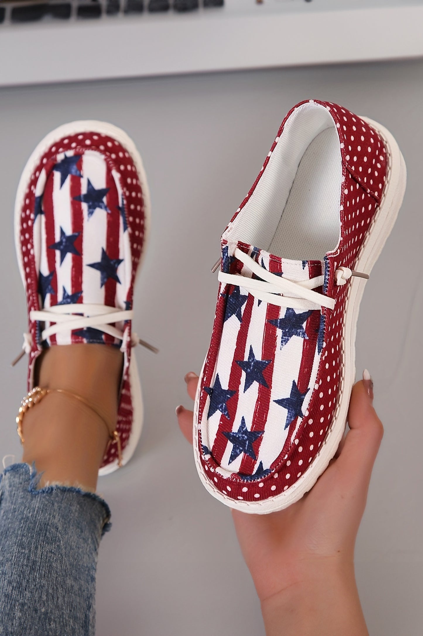 Racing Red Polka Dot Stars and Stripes Independent Day Casual Shoes