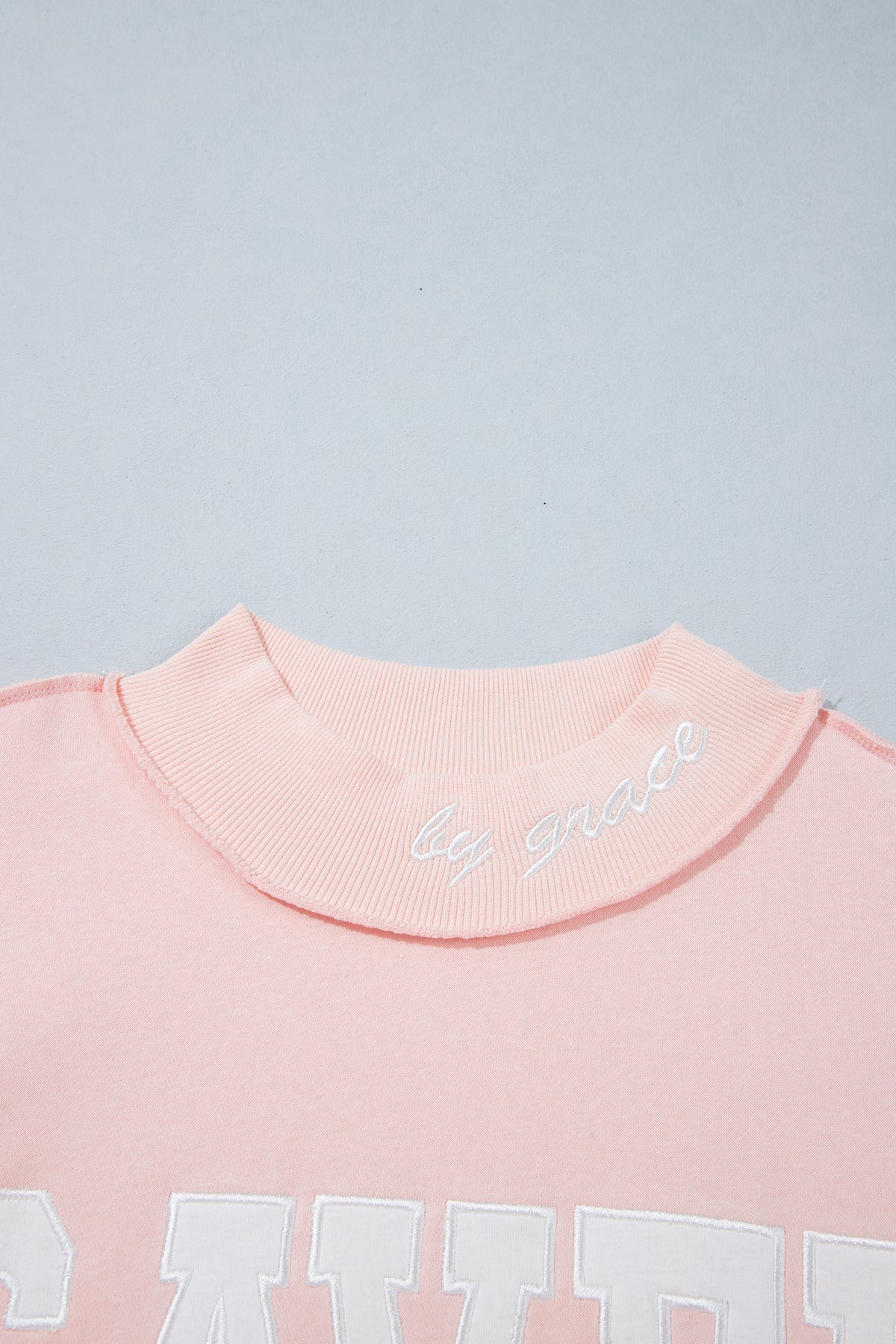 Gray Saved By Grace Embroidered Detail Letter Graphic High Neck Sweatshirt-Tops/Sweatshirts & Hoodies-[Adult]-[Female]-2022 Online Blue Zone Planet
