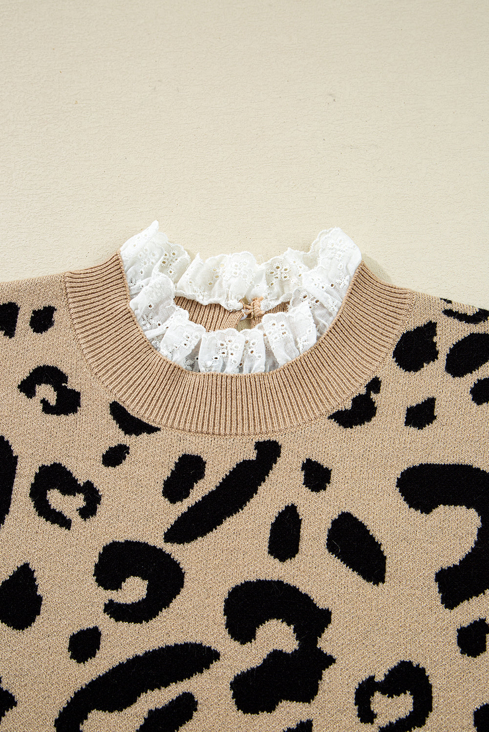 Brown Leopard Pattern Lace Ribbed Detail Button Cuffed Sweater-TOPS / DRESSES-[Adult]-[Female]-2022 Online Blue Zone Planet