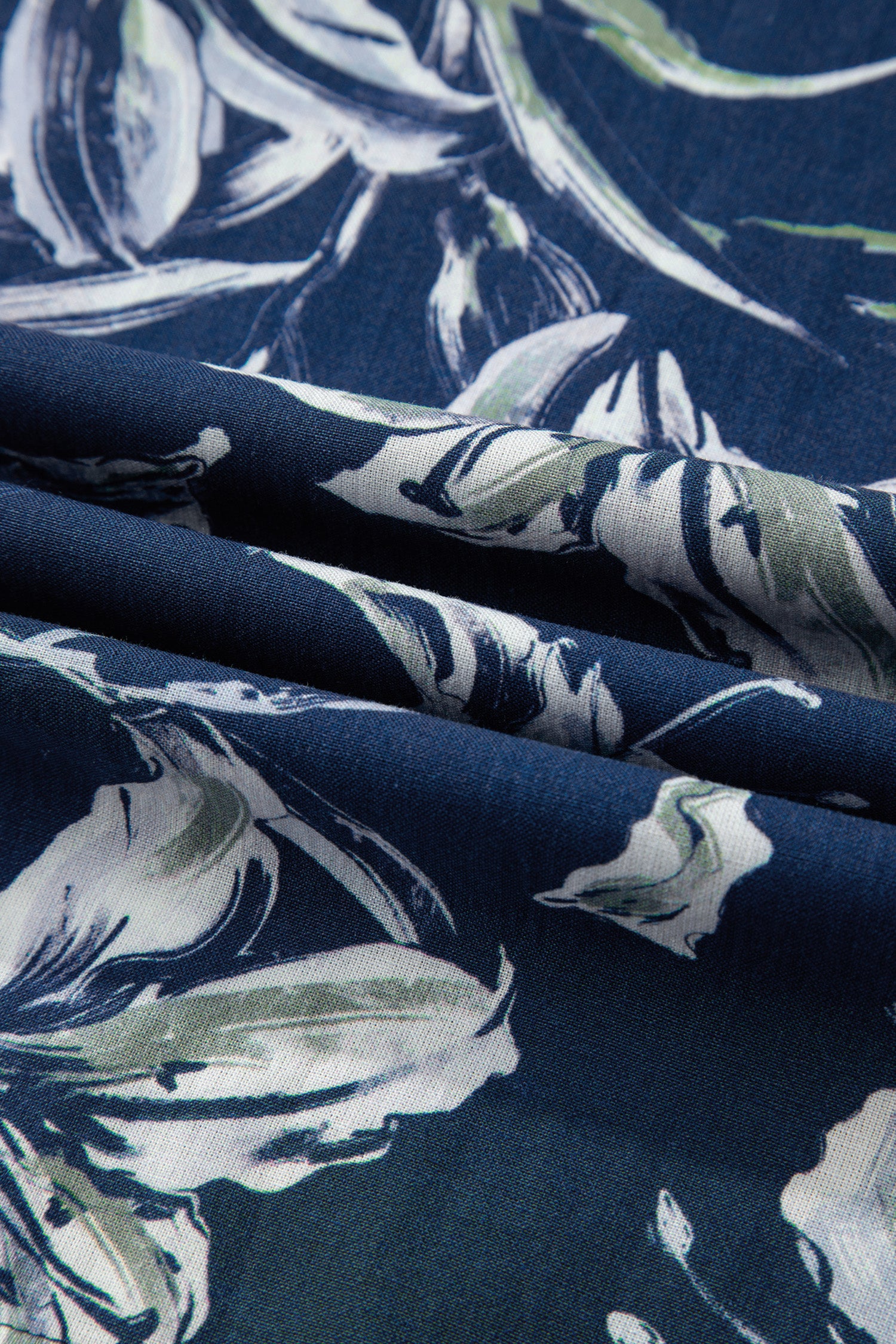 Blue Floral Print Short Puff Sleeve Striped Trim V Neck Blouse-Tops/Blouses & Shirts-[Adult]-[Female]-2022 Online Blue Zone Planet