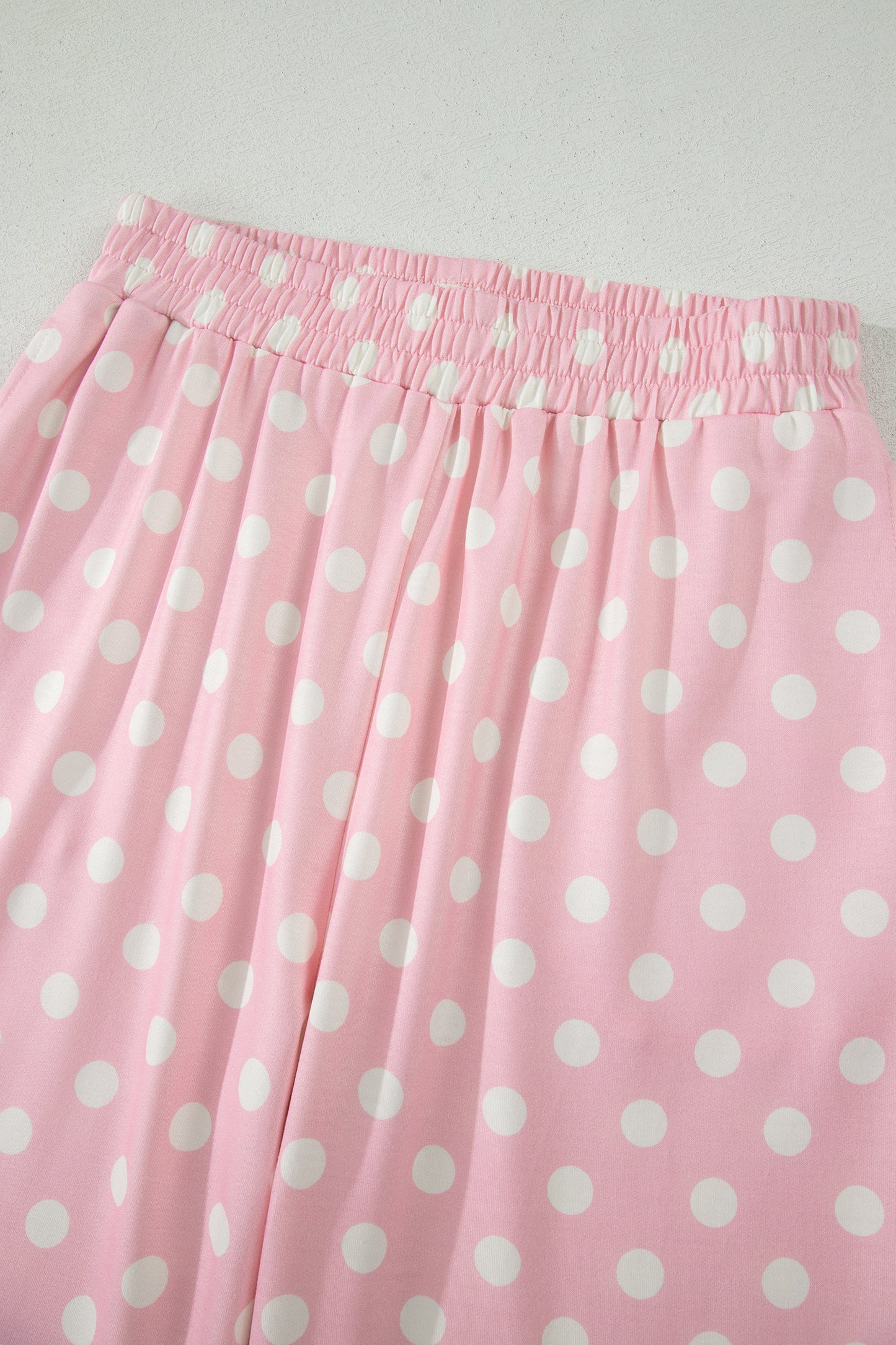 Pink Polka Dot Print Mock Neck Short Sleeve Top Shift Pant Set-Two Piece Sets/Pant Sets-[Adult]-[Female]-2022 Online Blue Zone Planet