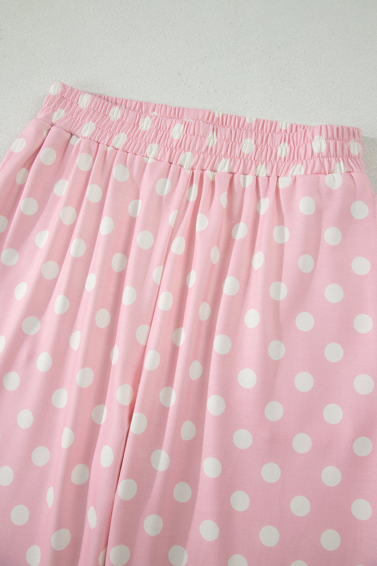 Pink Polka Dot Print Mock Neck Short Sleeve Top Shift Pant Set-Two Piece Sets/Pant Sets-[Adult]-[Female]-2022 Online Blue Zone Planet