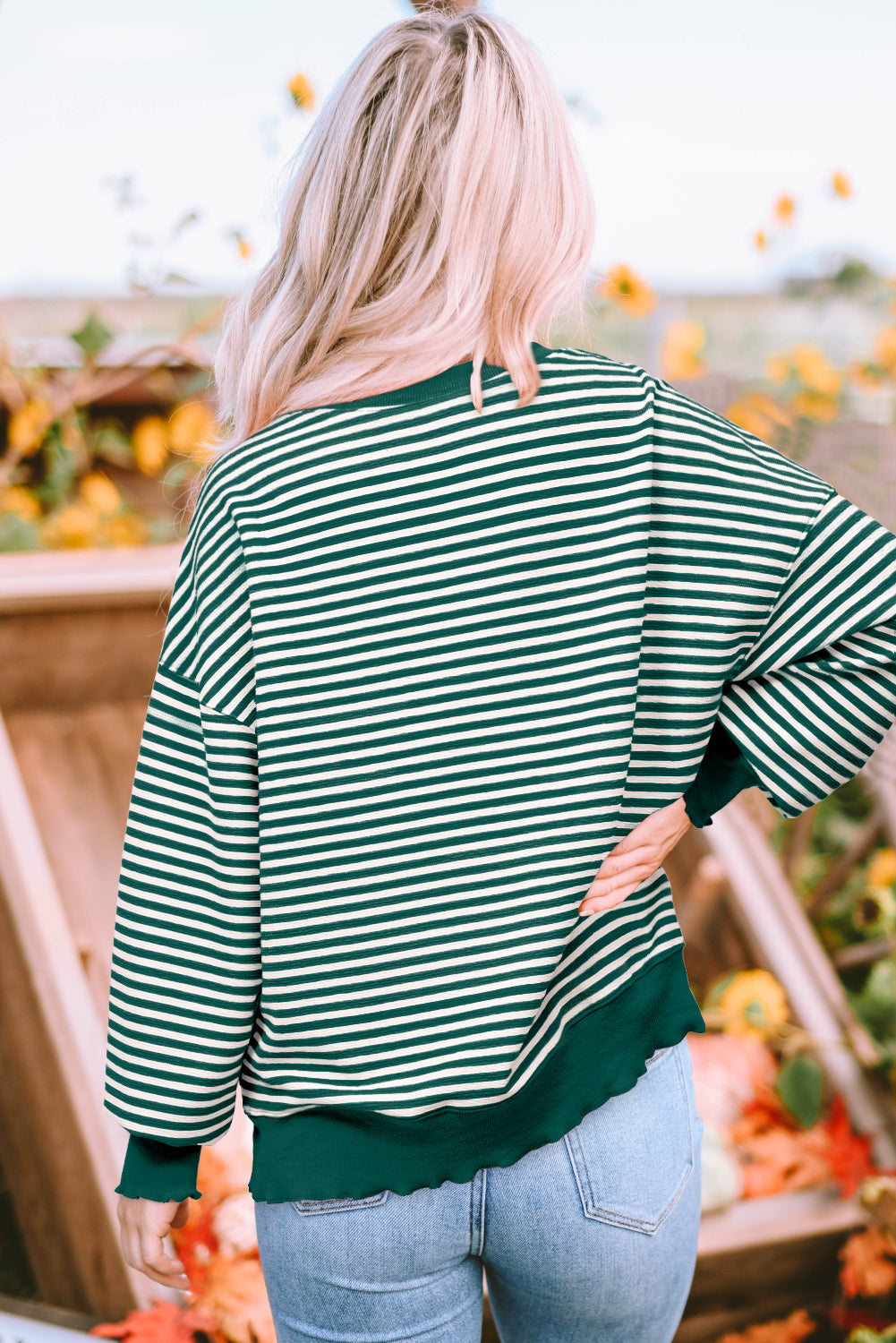 Blue Zone Planet | Brown Stripe Loose Drop Shoulder Long Sleeve Top-Tops/Long Sleeve Tops-[Adult]-[Female]-2022 Online Blue Zone Planet
