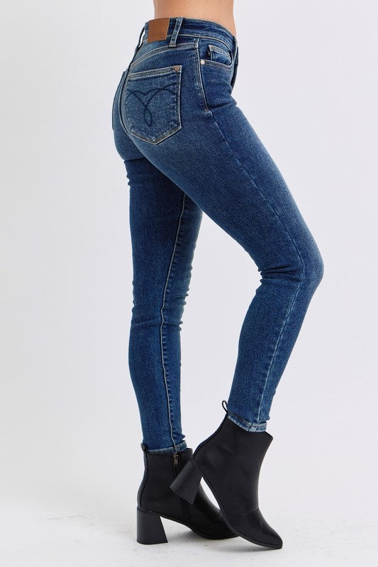 Judy Blue Full Size Mid-Rise Waist Skinny Jeans with Pockets-BOTTOMS SIZES SMALL MEDIUM LARGE-[Adult]-[Female]-2022 Online Blue Zone Planet