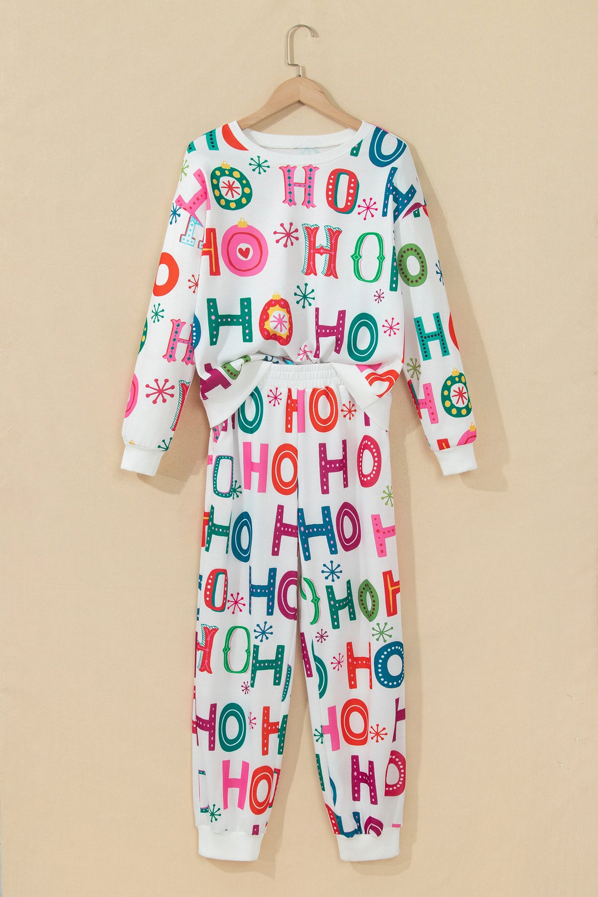 Multicolour Ho Ho Ho Print Long Sleeve Lounge Set-Loungewear & Sleepwear/Loungewear-[Adult]-[Female]-2022 Online Blue Zone Planet