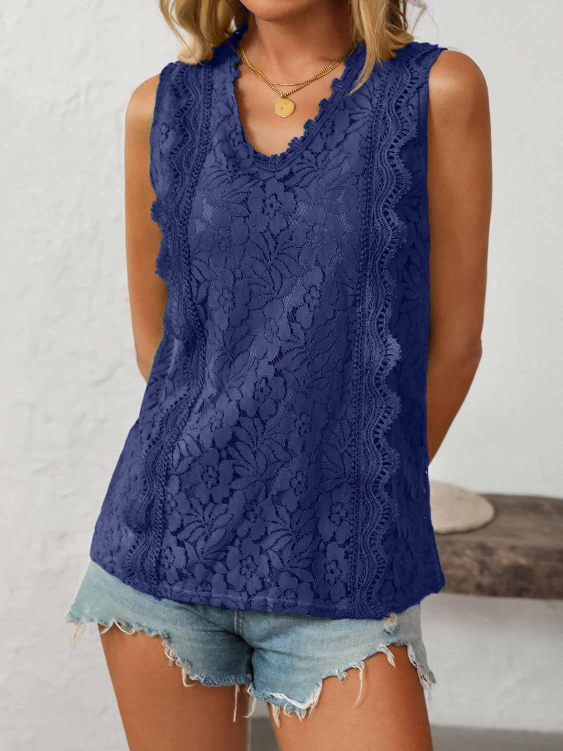 Mandy Lace V-Neck Tank-TOPS / DRESSES-[Adult]-[Female]-2022 Online Blue Zone Planet