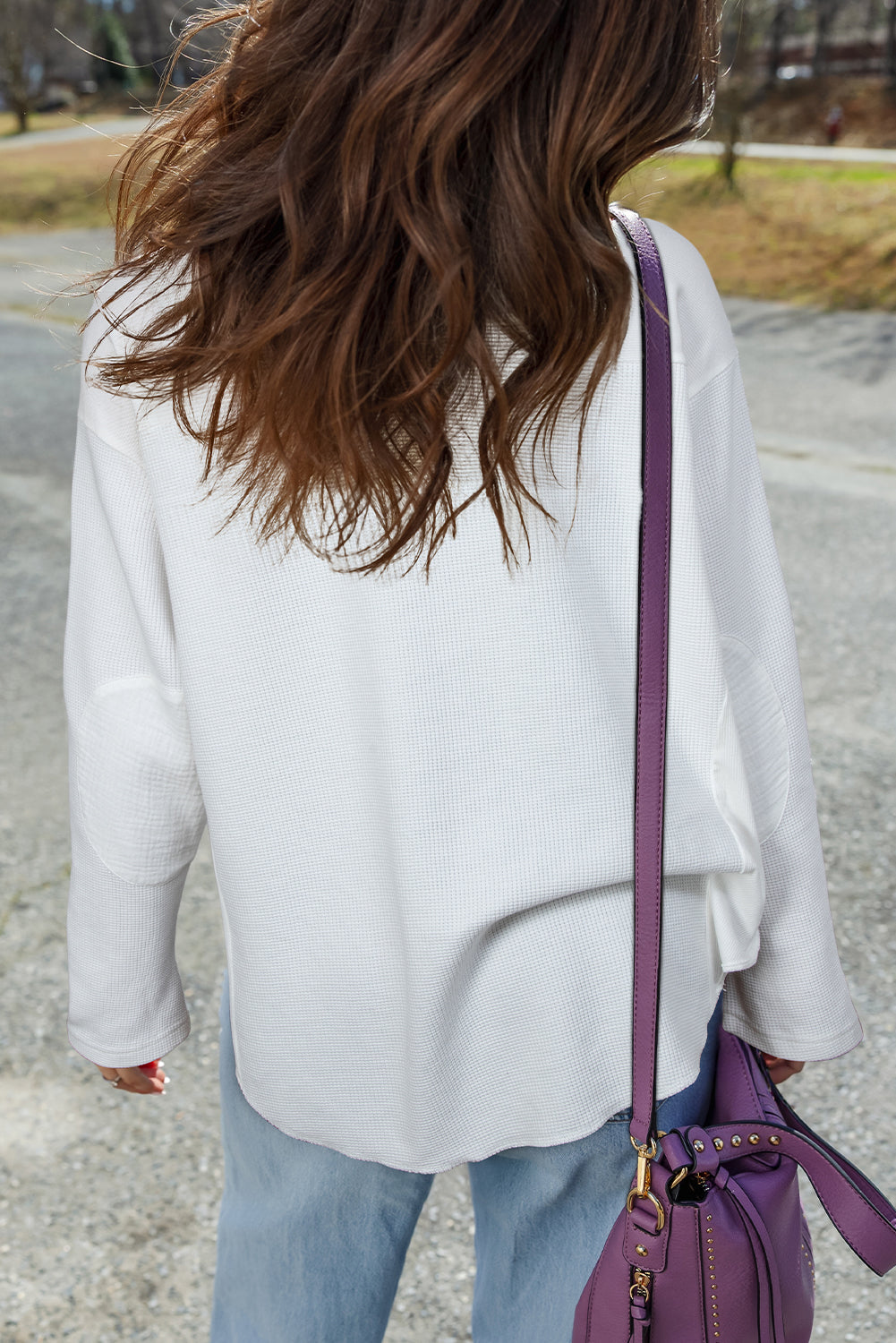 White Solid Color Waffle Ribbed Patchwork Dolman Sleeve Oversize Knit Top-Tops/Long Sleeve Tops-[Adult]-[Female]-2022 Online Blue Zone Planet