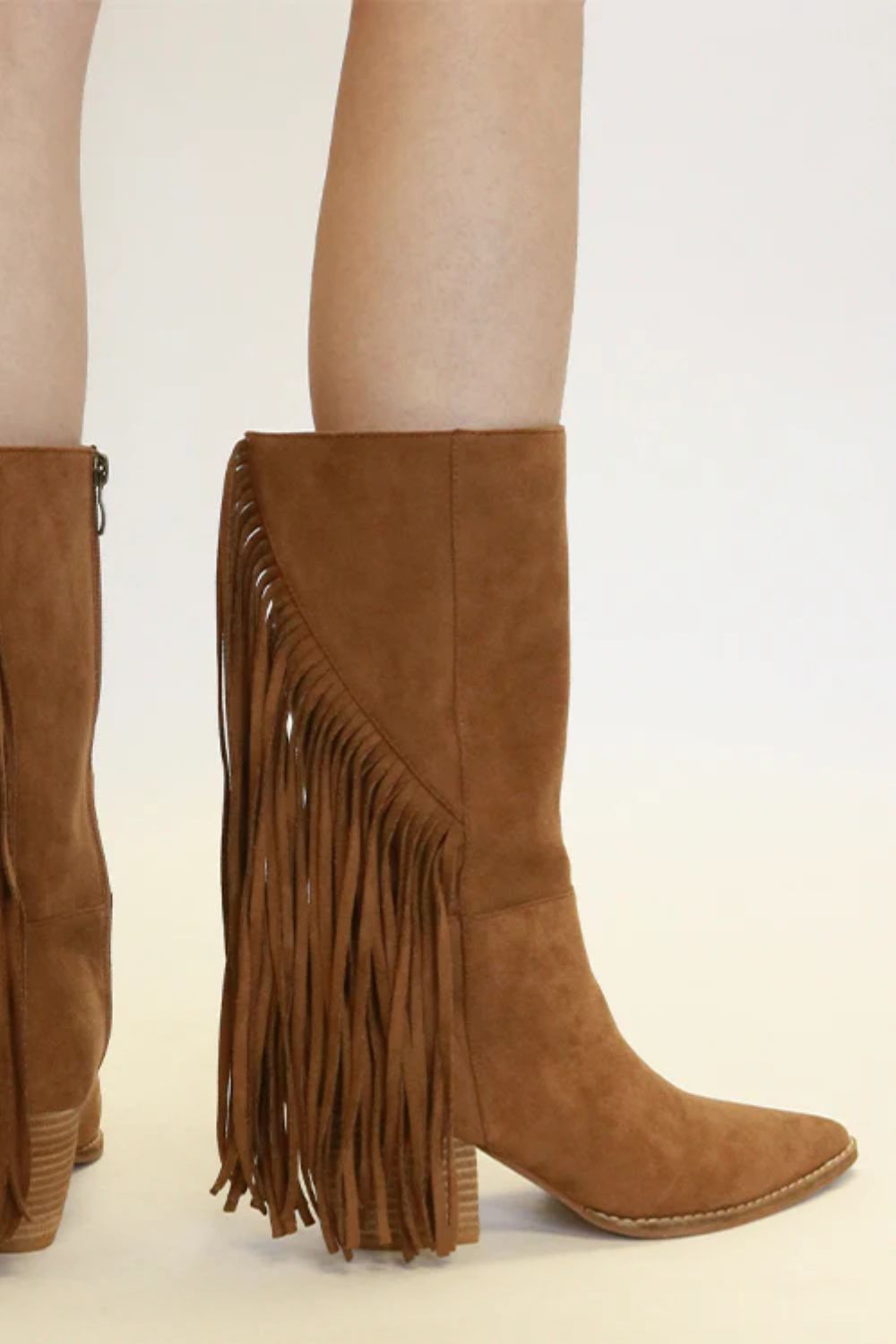 Beast Fashion Suede Fringe Point Toe Boots-COWBOY BOOTS-[Adult]-[Female]-Coffee-6-2022 Online Blue Zone Planet