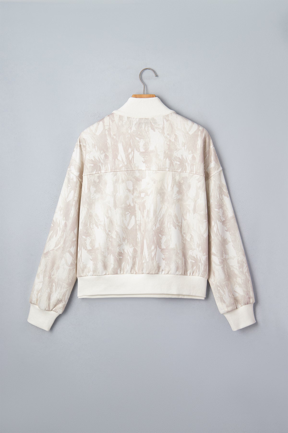 Khaki Camouflage Print Quarter-Zip Drop Shoulder Long Sleeve Sweatshirt-Tops/Sweatshirts & Hoodies-[Adult]-[Female]-2022 Online Blue Zone Planet