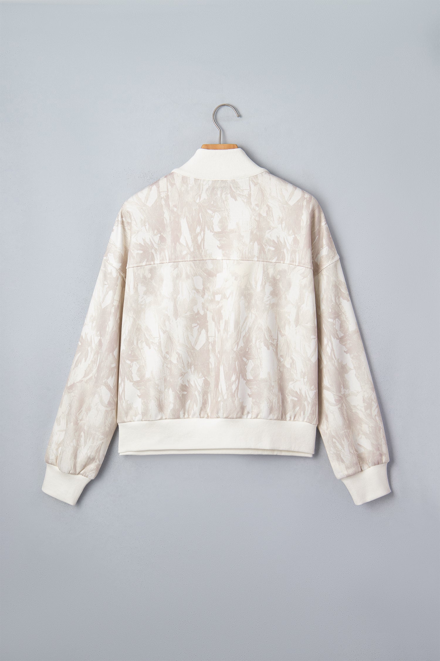 Khaki Camouflage Print Quarter-Zip Drop Shoulder Long Sleeve Sweatshirt-Tops/Sweatshirts & Hoodies-[Adult]-[Female]-2022 Online Blue Zone Planet
