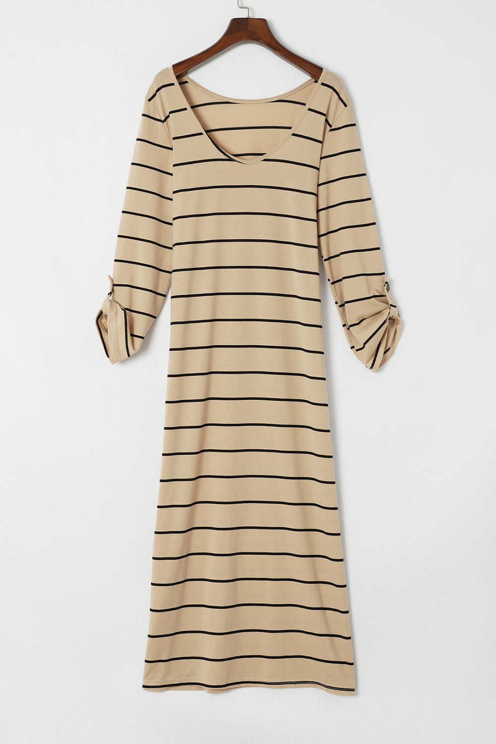 Apricot Striped Casual Slit Long Dress-Dresses/Maxi Dresses-[Adult]-[Female]-2022 Online Blue Zone Planet