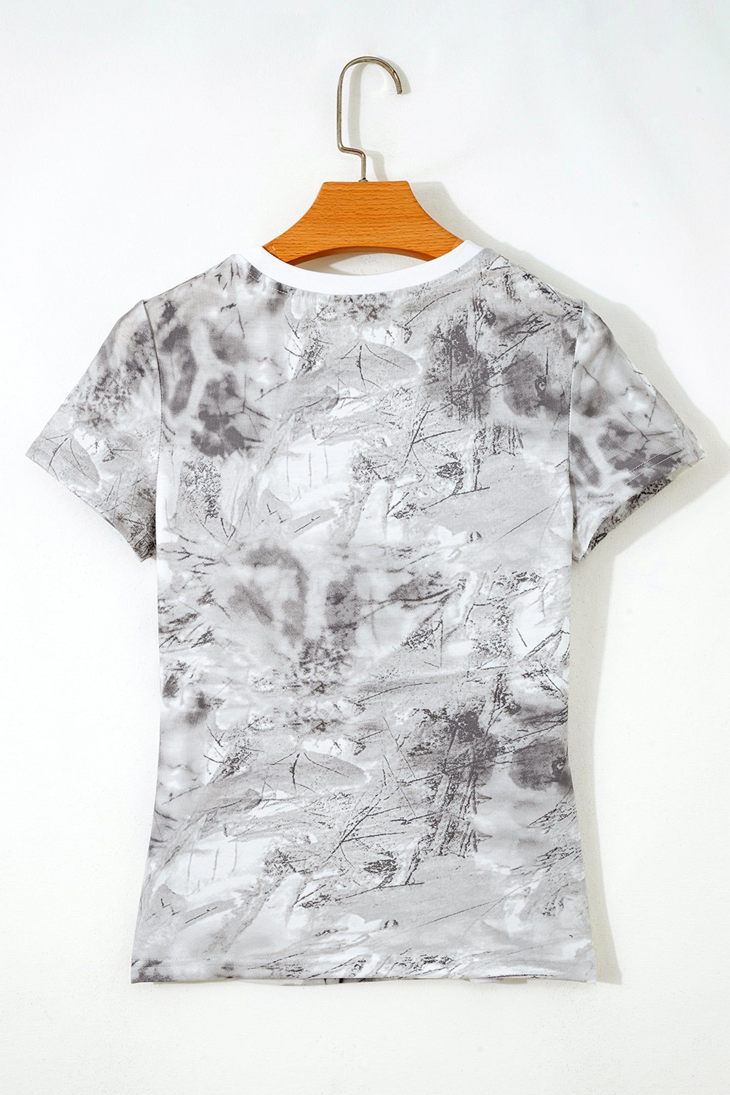 Gray Abstract Woodland Print Slim Fitted T Shirt-Tops/Tops & Tees-[Adult]-[Female]-2022 Online Blue Zone Planet