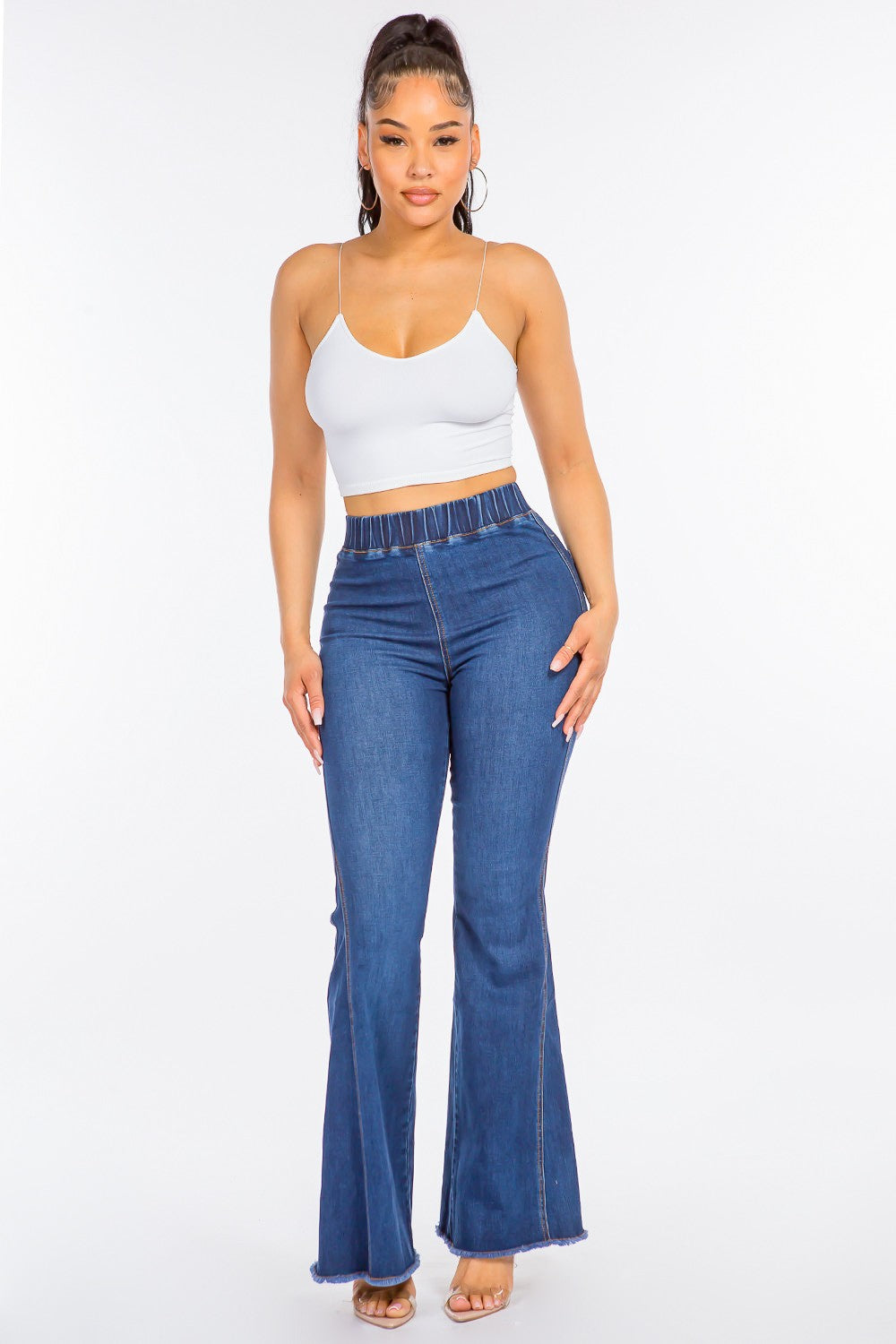 Blue Zone Planet | American Bazi High Waist Curvy Flare Jeans-TOPS / DRESSES-[Adult]-[Female]-2022 Online Blue Zone Planet