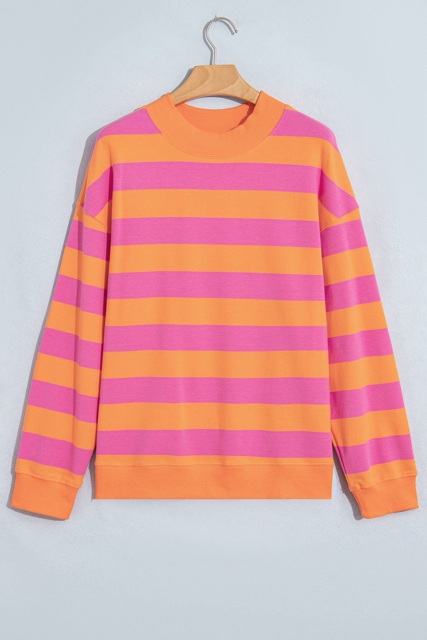 Rose Stripe Colorblock Mock Neck Relaxed Sweatshirt-Tops/Sweatshirts & Hoodies-[Adult]-[Female]-2022 Online Blue Zone Planet