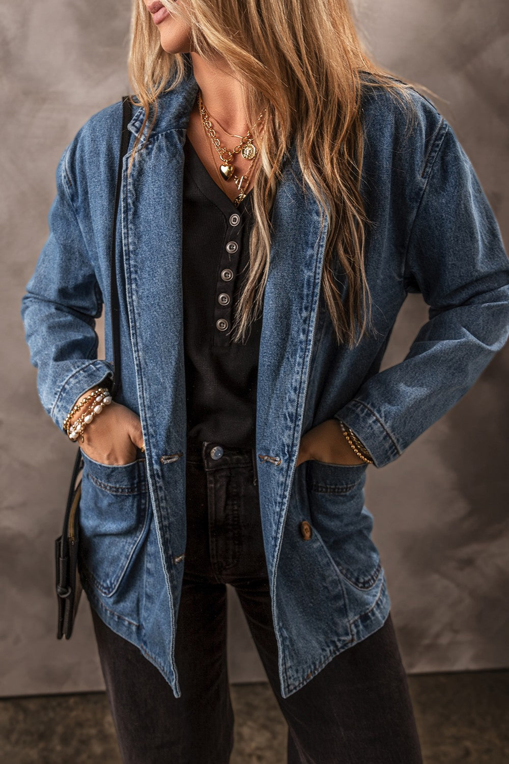 Blue Zone Planet | Pocketed Long Sleeve Denim Jacket-TOPS / DRESSES-[Adult]-[Female]-Medium-S-2022 Online Blue Zone Planet